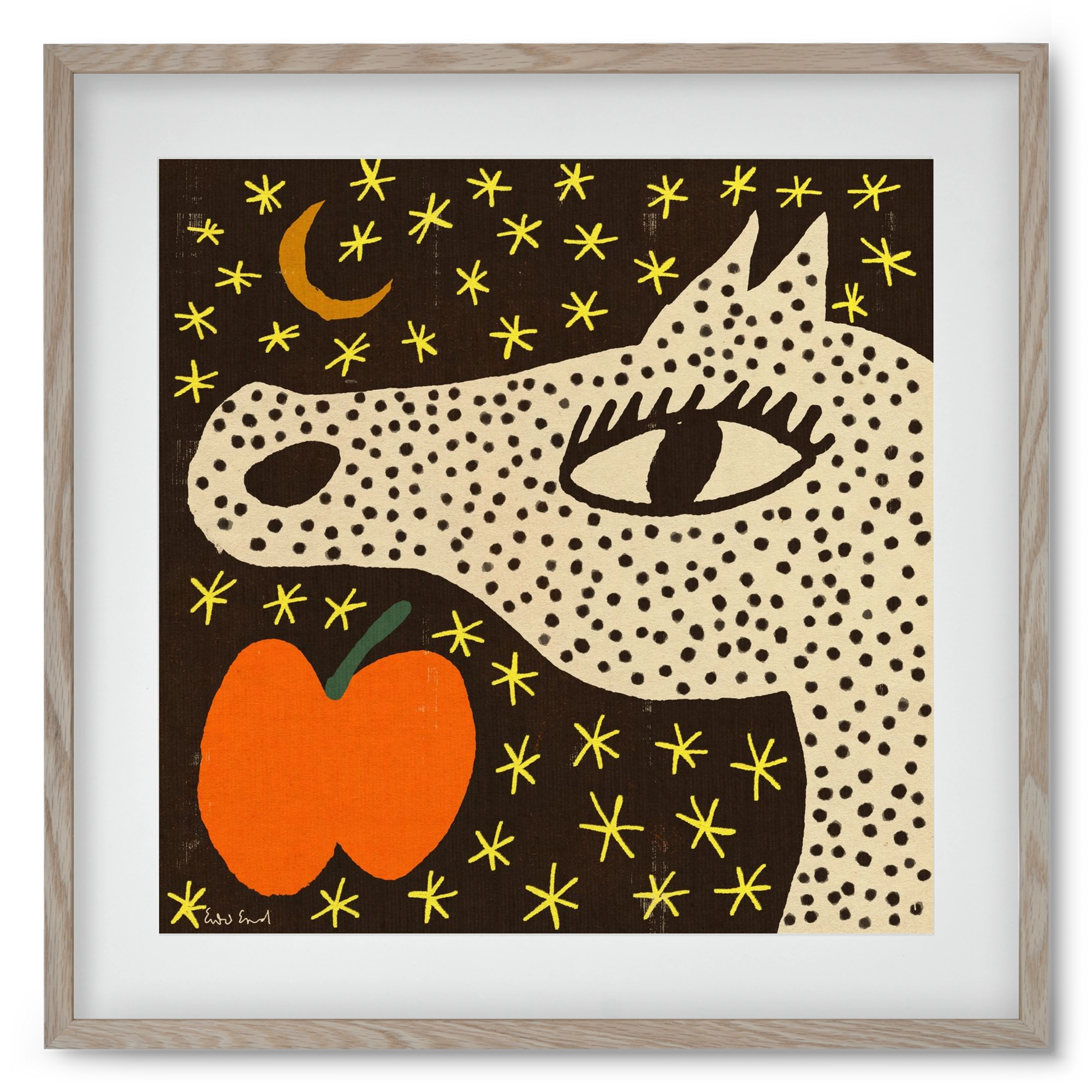 Spotted horse with apple, 50x50 cm (40x40 cm), Tölgy keret, paszpartuval