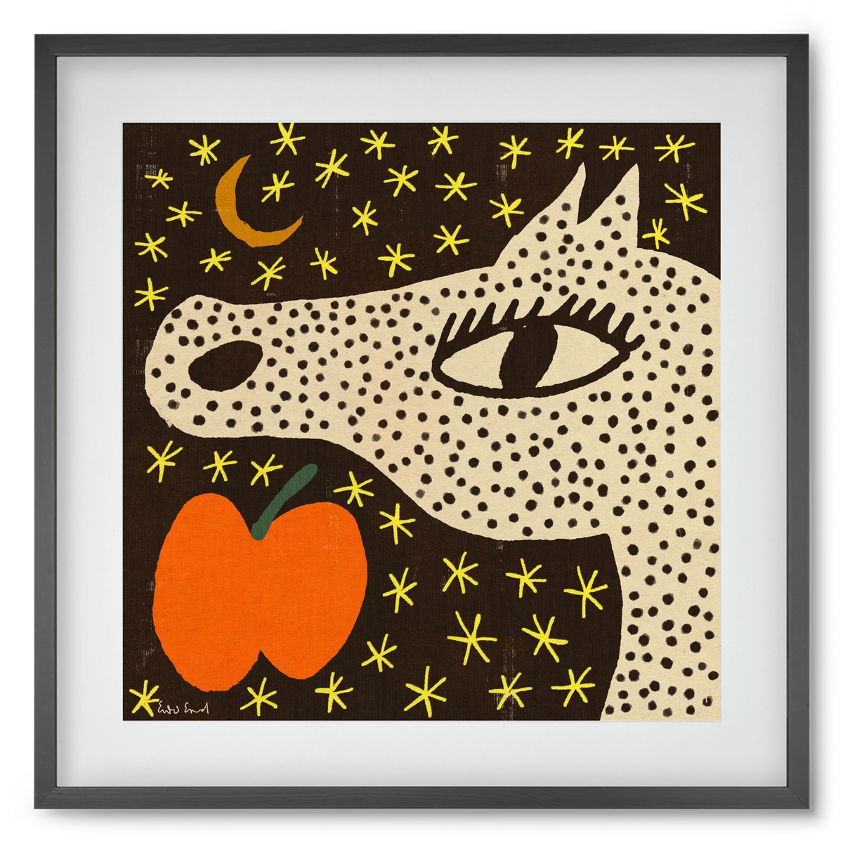 Spotted horse with apple, 50x50 cm (40x40 cm), Fekete keret, paszpartuval