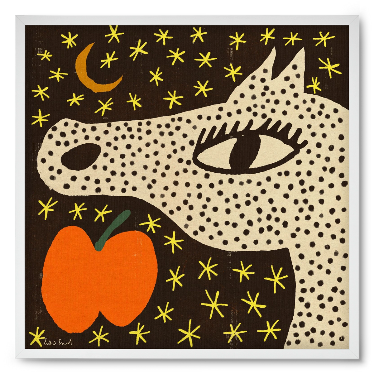 Spotted horse with apple, 50x50 cm (50x50 cm), Fehér keret