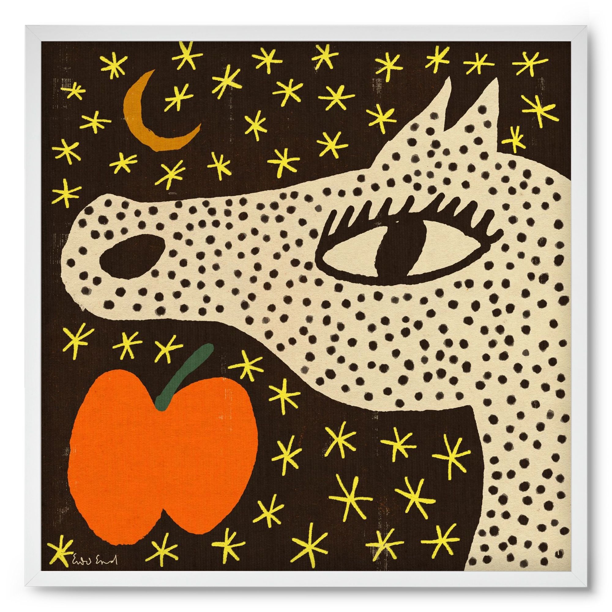 Spotted horse with apple, 50x50 cm (50x50 cm), Fehér keret