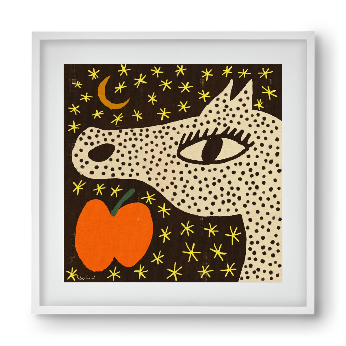 Spotted horse with apple, 40x40 cm (30x30 cm), Fehér keret, paszpartuval