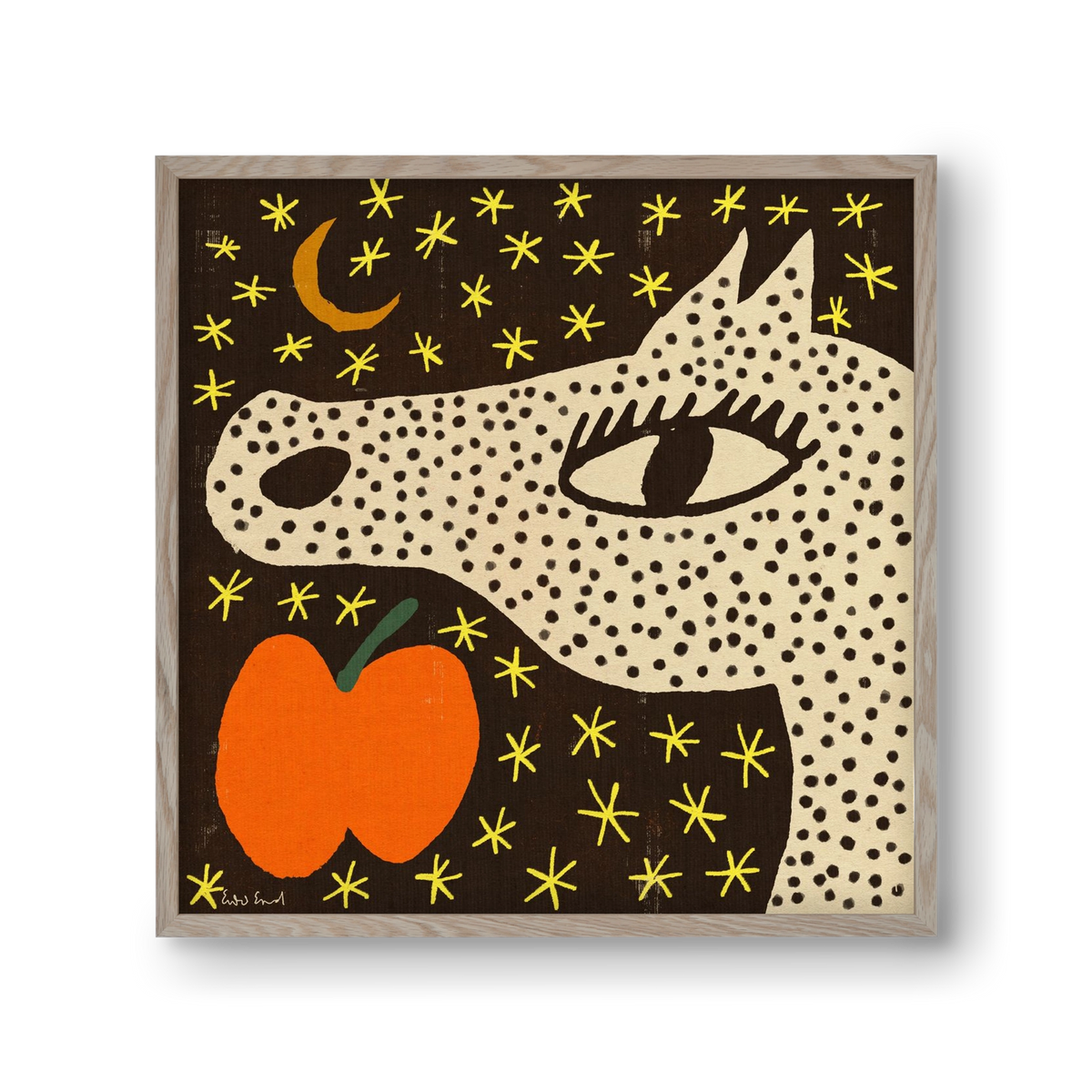 Spotted horse with apple, 30x30 cm (30x30 cm), Tölgy keret