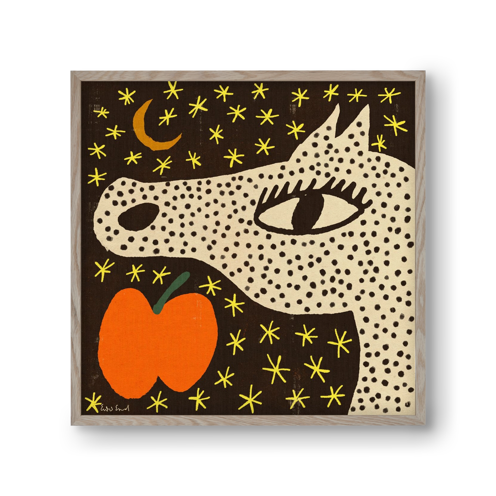 Spotted horse with apple, 30x30 cm (30x30 cm), Tölgy keret