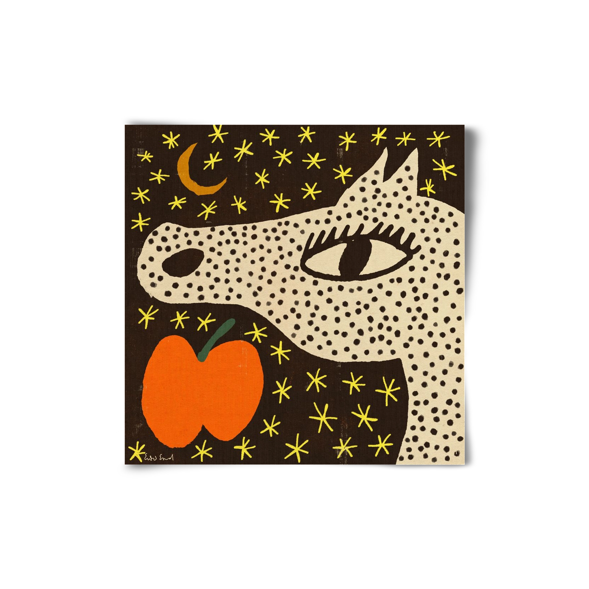 Spotted horse with apple, 20x20 cm, Keret nélkül