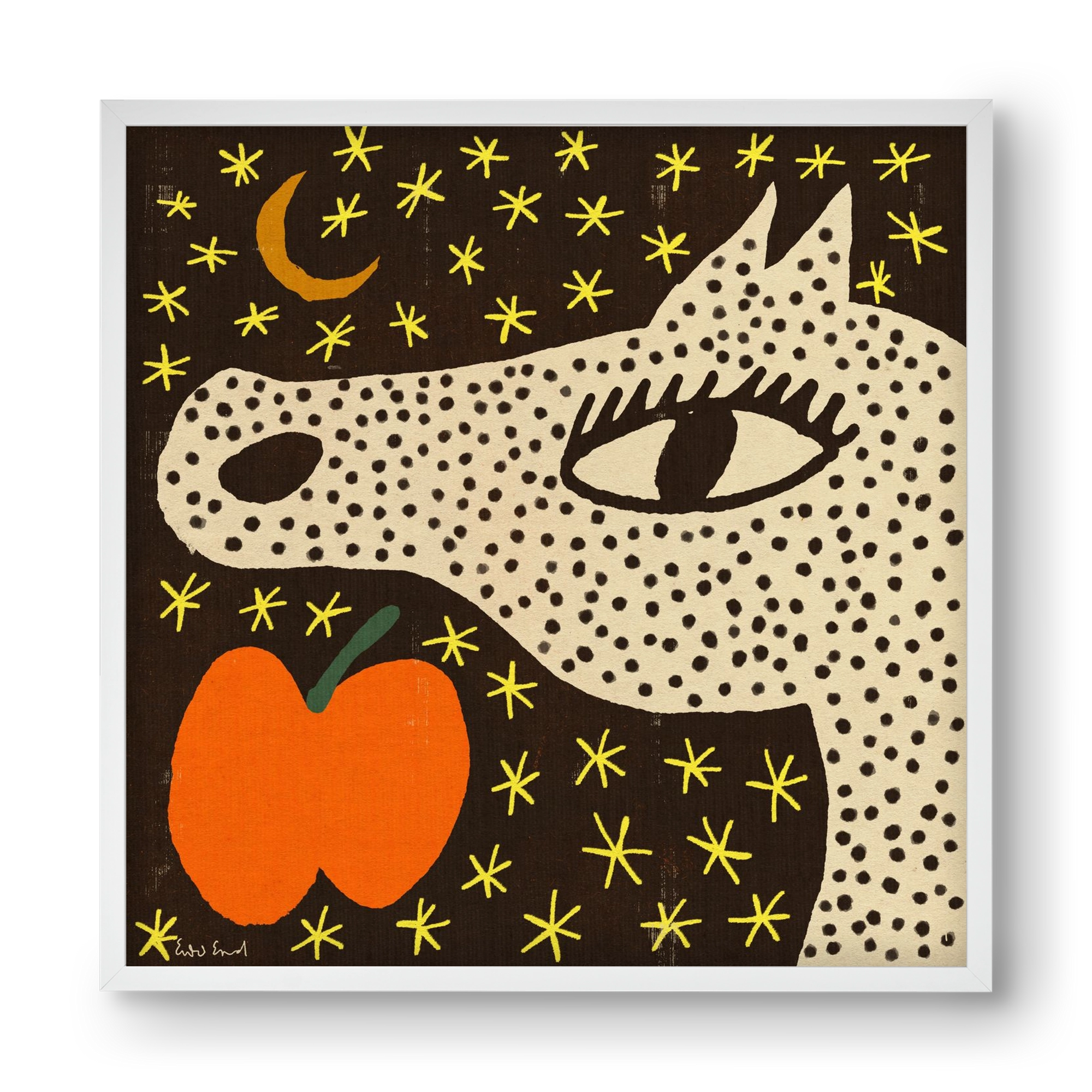 Spotted horse with apple, 40x40 cm (40x40 cm), Fehér keret