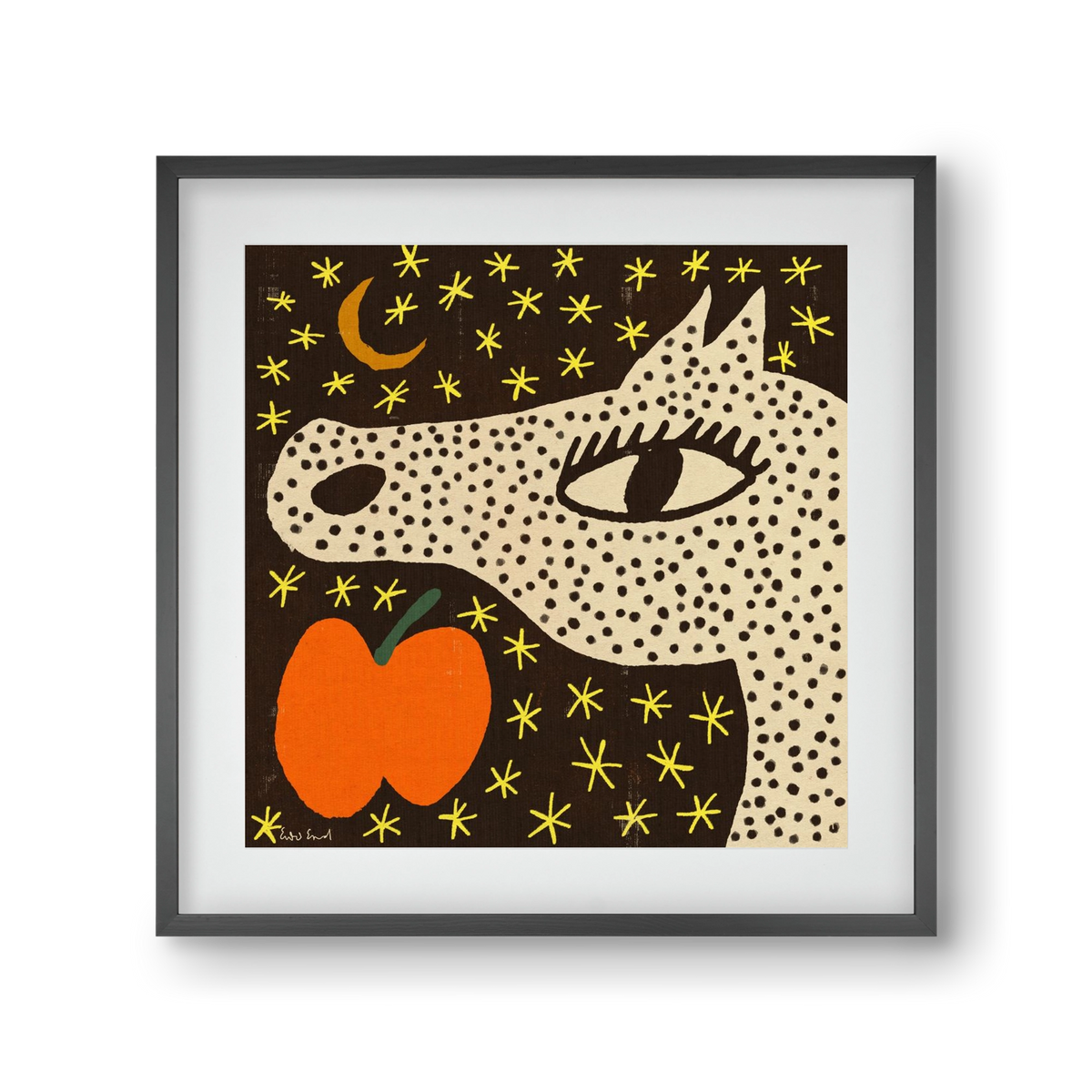 Spotted horse with apple, 30x30 cm (20x20 cm), Fekete keret, paszpartuval