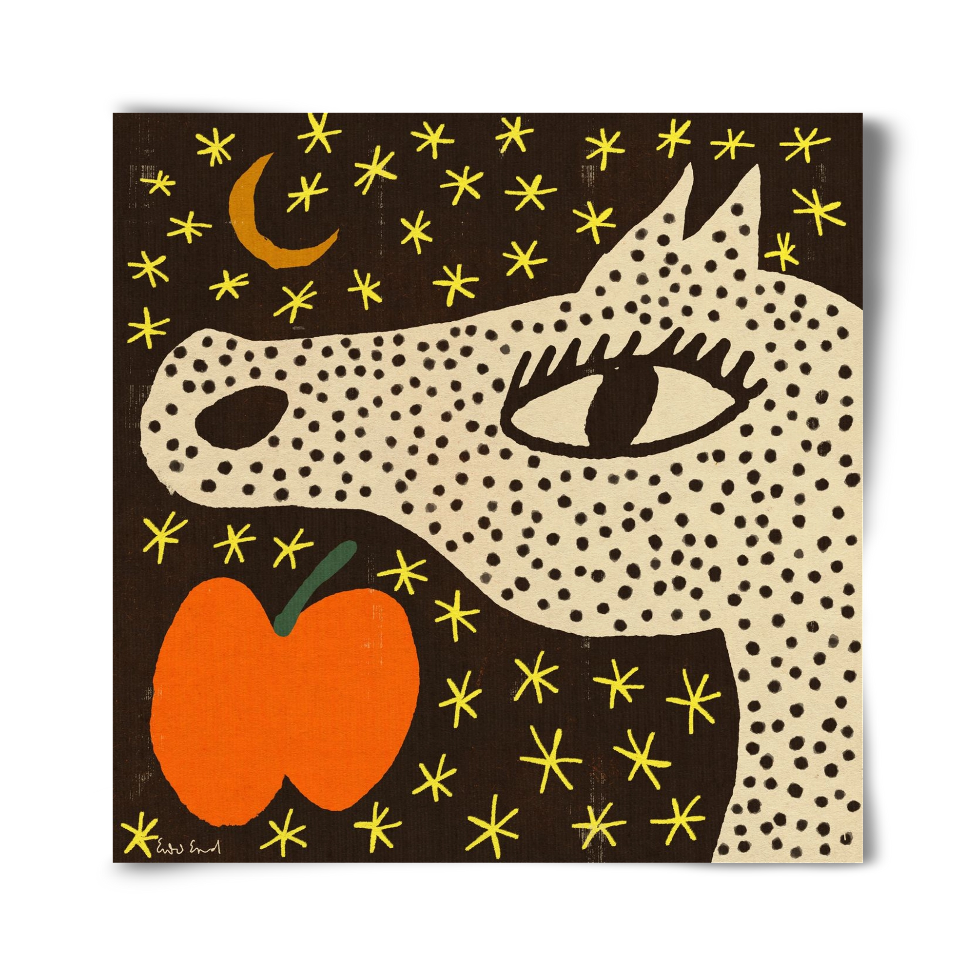 Spotted horse with apple, 40x40 cm, Keret nélkül