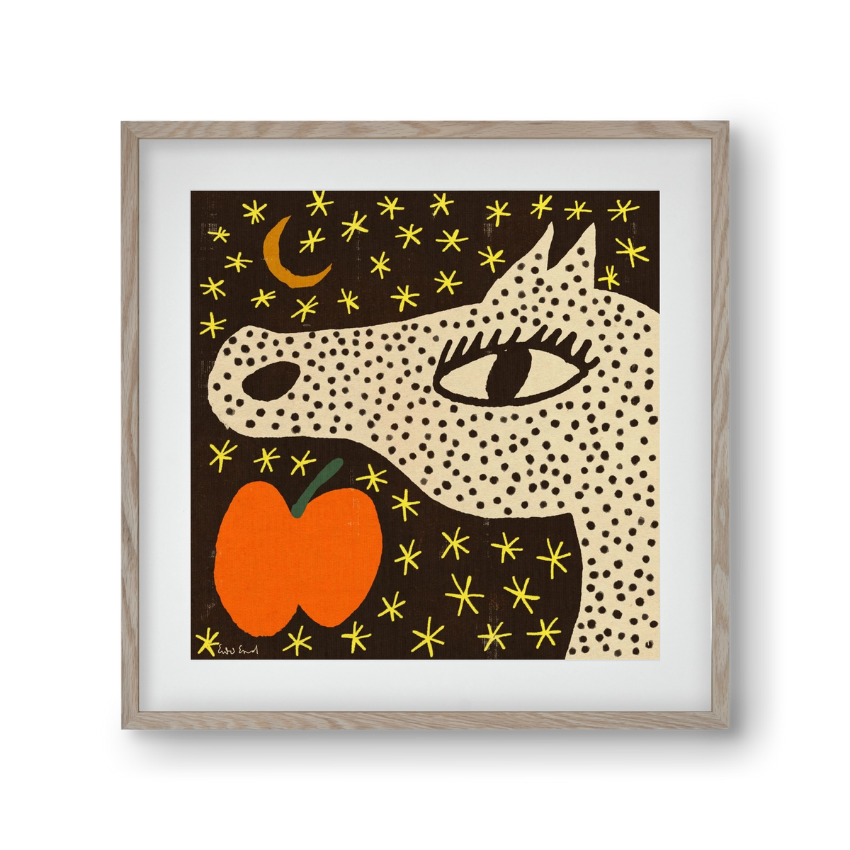 Spotted horse with apple, 30x30 cm (20x20 cm), Tölgy keret, paszpartuval