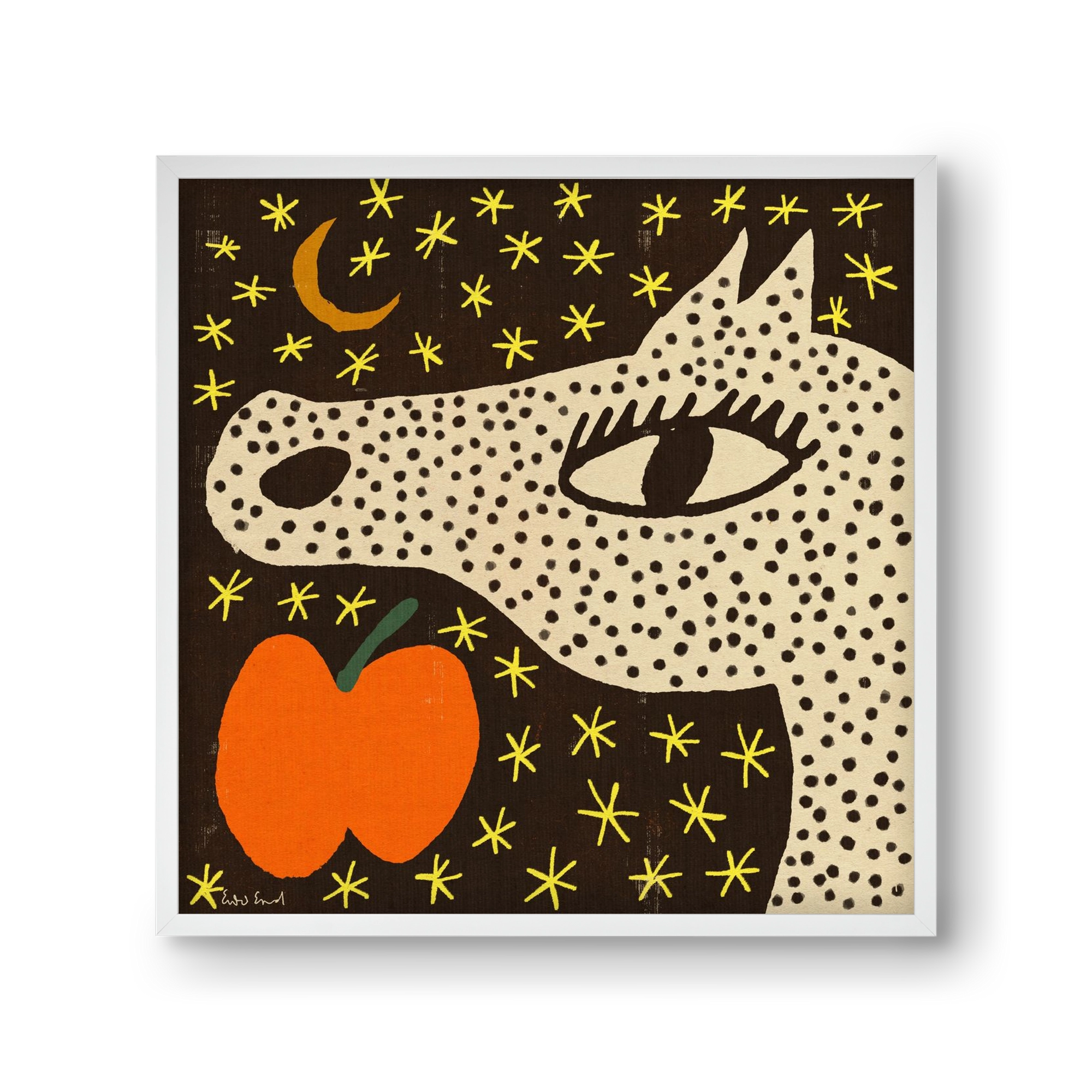 Spotted horse with apple, 30x30 cm (30x30 cm), Fehér keret