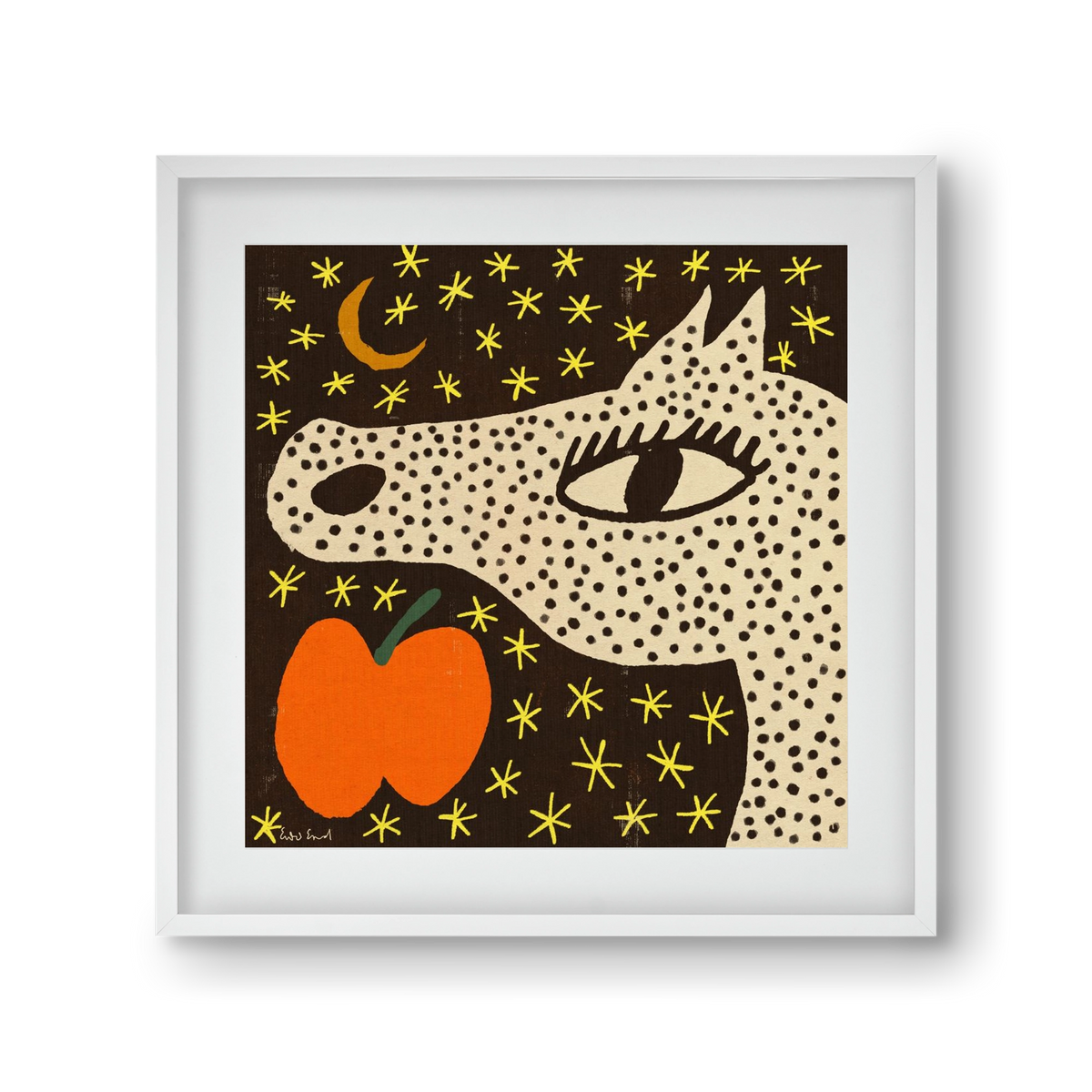 Spotted horse with apple, 30x30 cm (20x20 cm), Fehér keret, paszpartuval