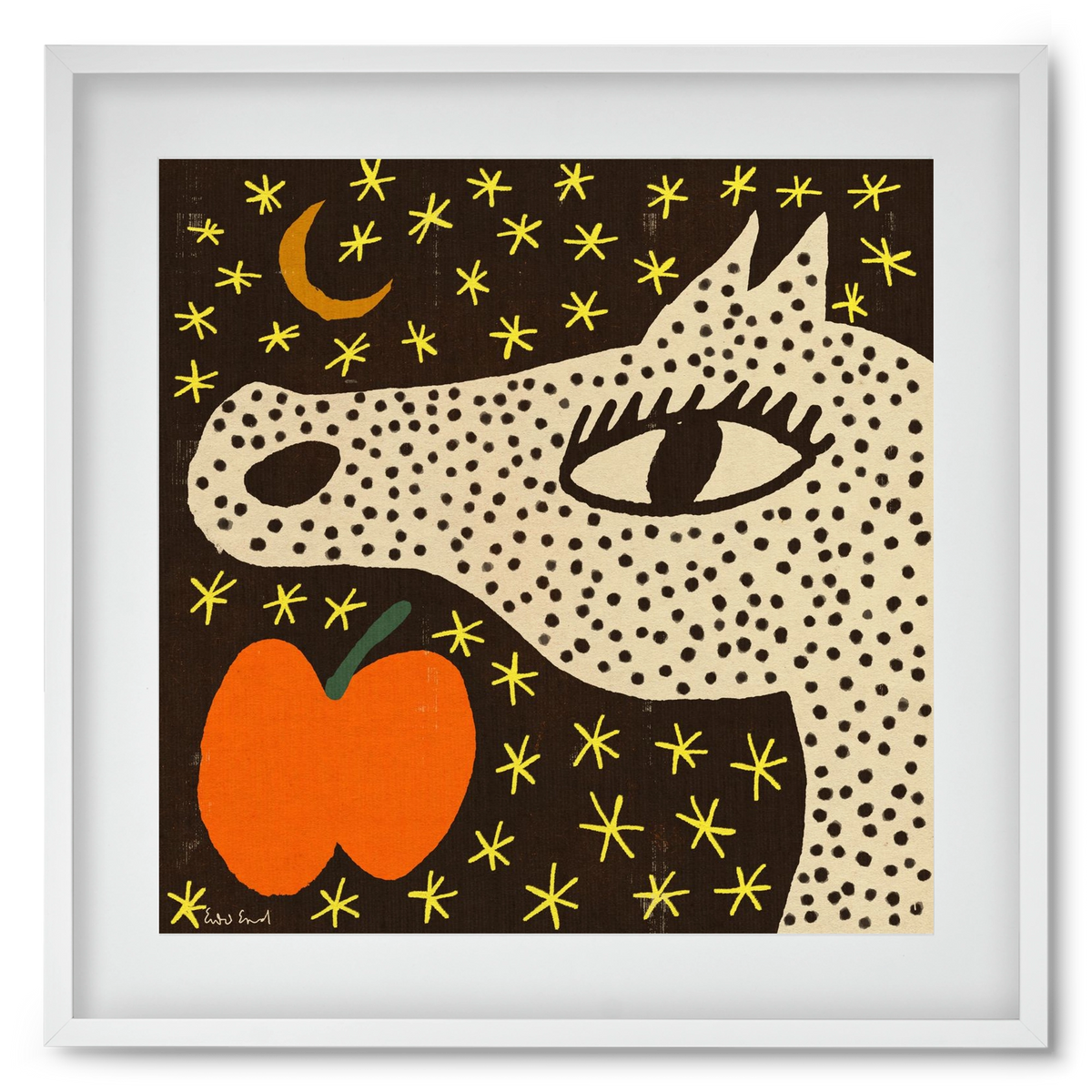 Spotted horse with apple, 50x50 cm (40x40 cm), Fehér keret, paszpartuval