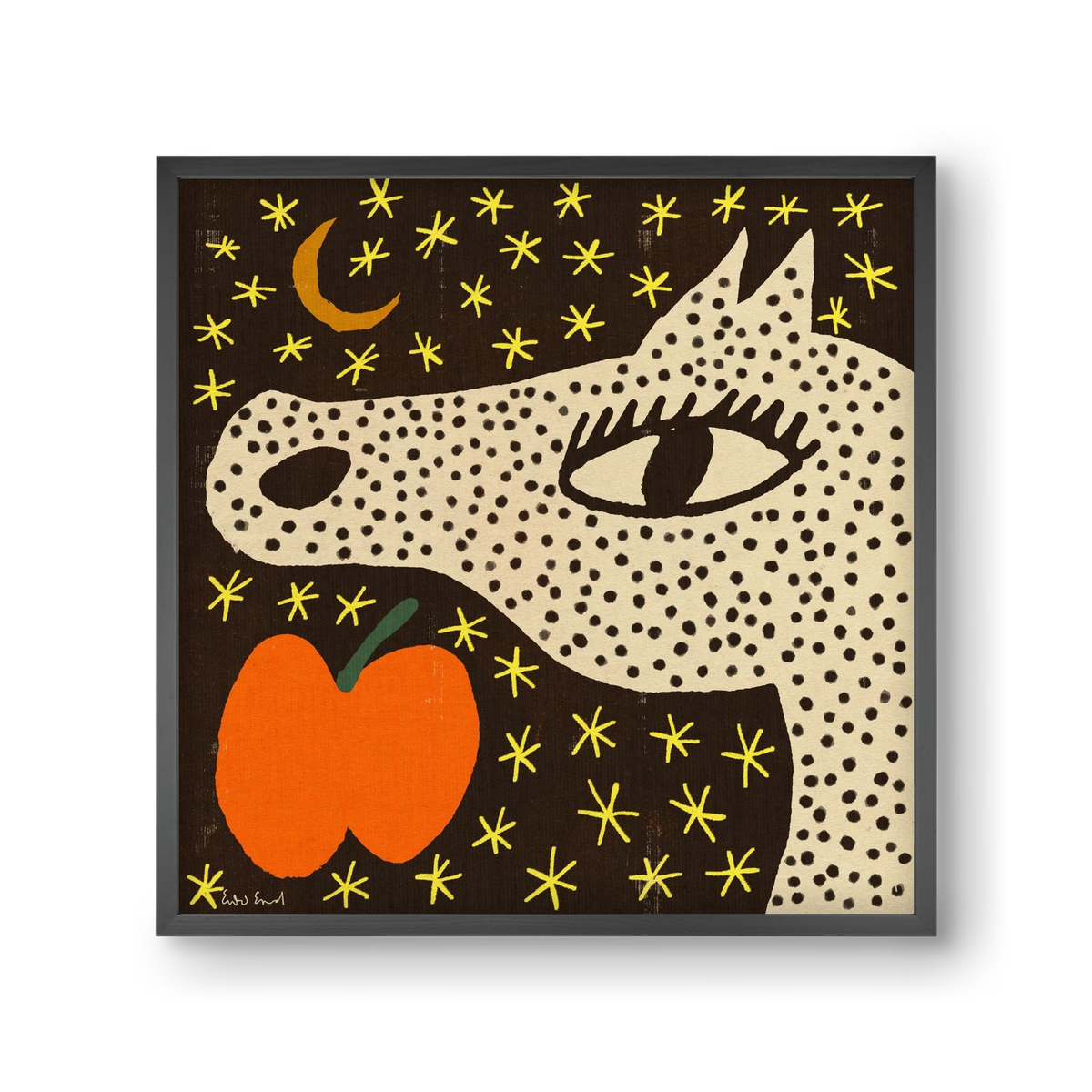 Spotted horse with apple, 30x30 cm (30x30 cm), Fekete keret