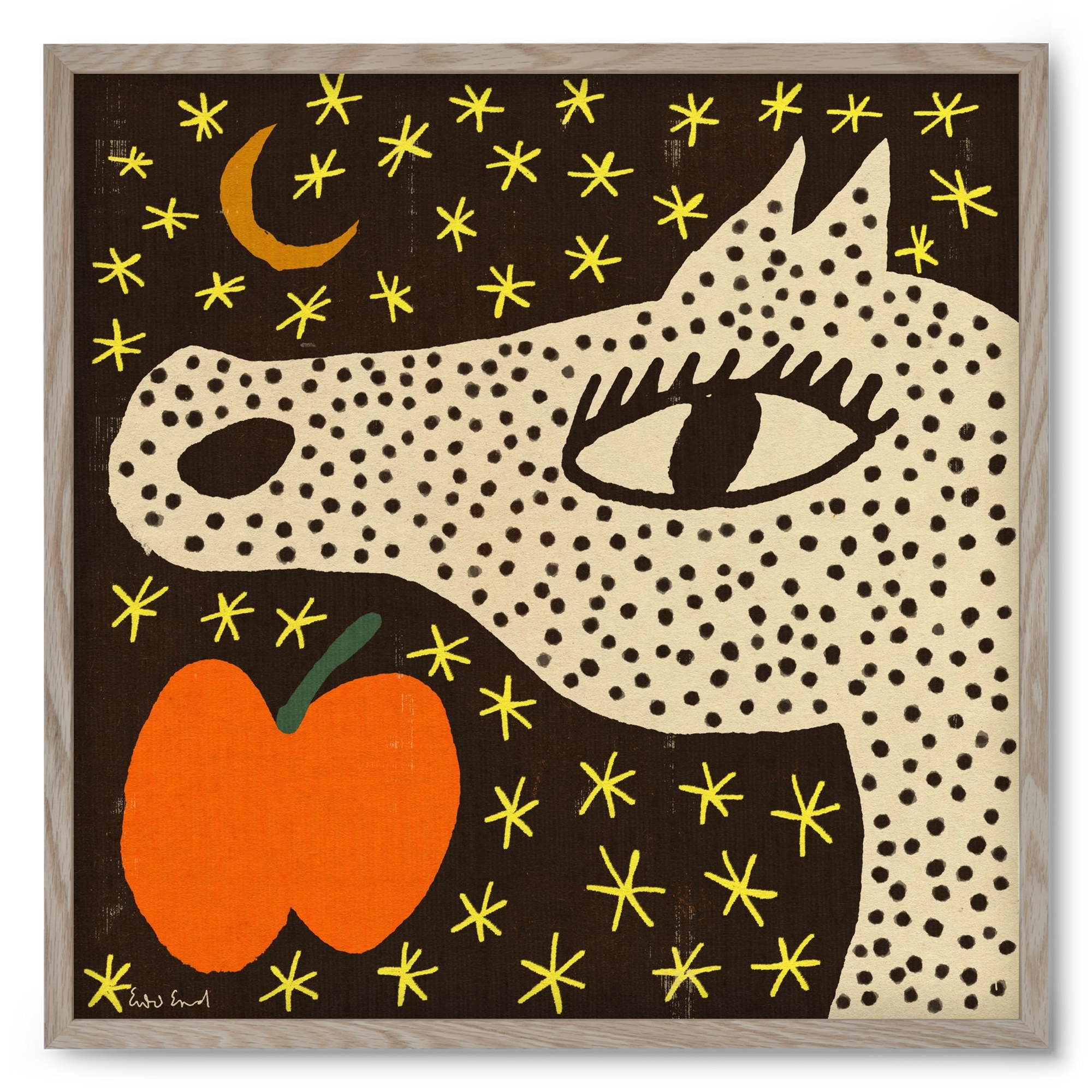 Spotted horse with apple, 50x50 cm (50x50 cm), Tölgy keret