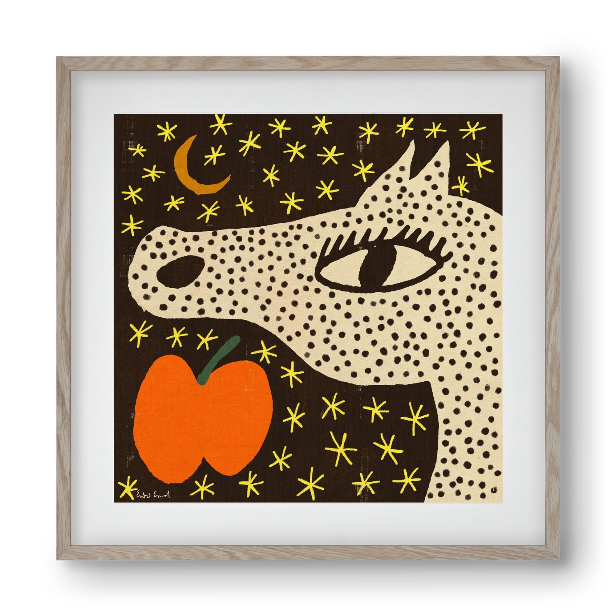 Spotted horse with apple, 40x40 cm (30x30 cm), Tölgy keret, paszpartuval