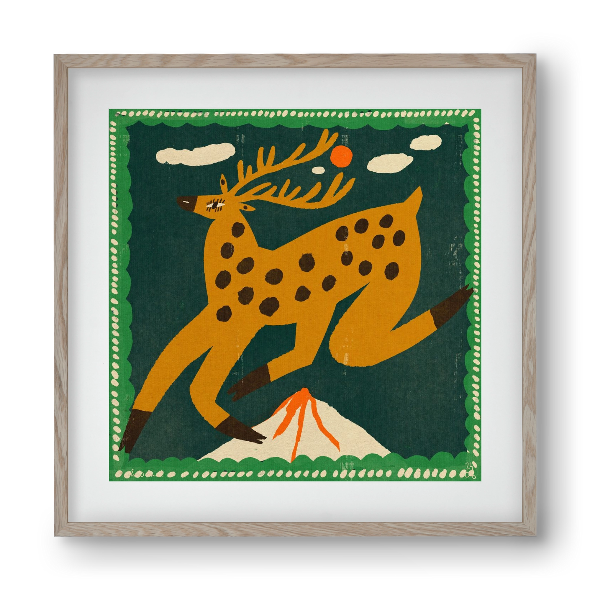 Magic deer, 40x40 cm (30x30 cm), Tölgy keret, paszpartuval