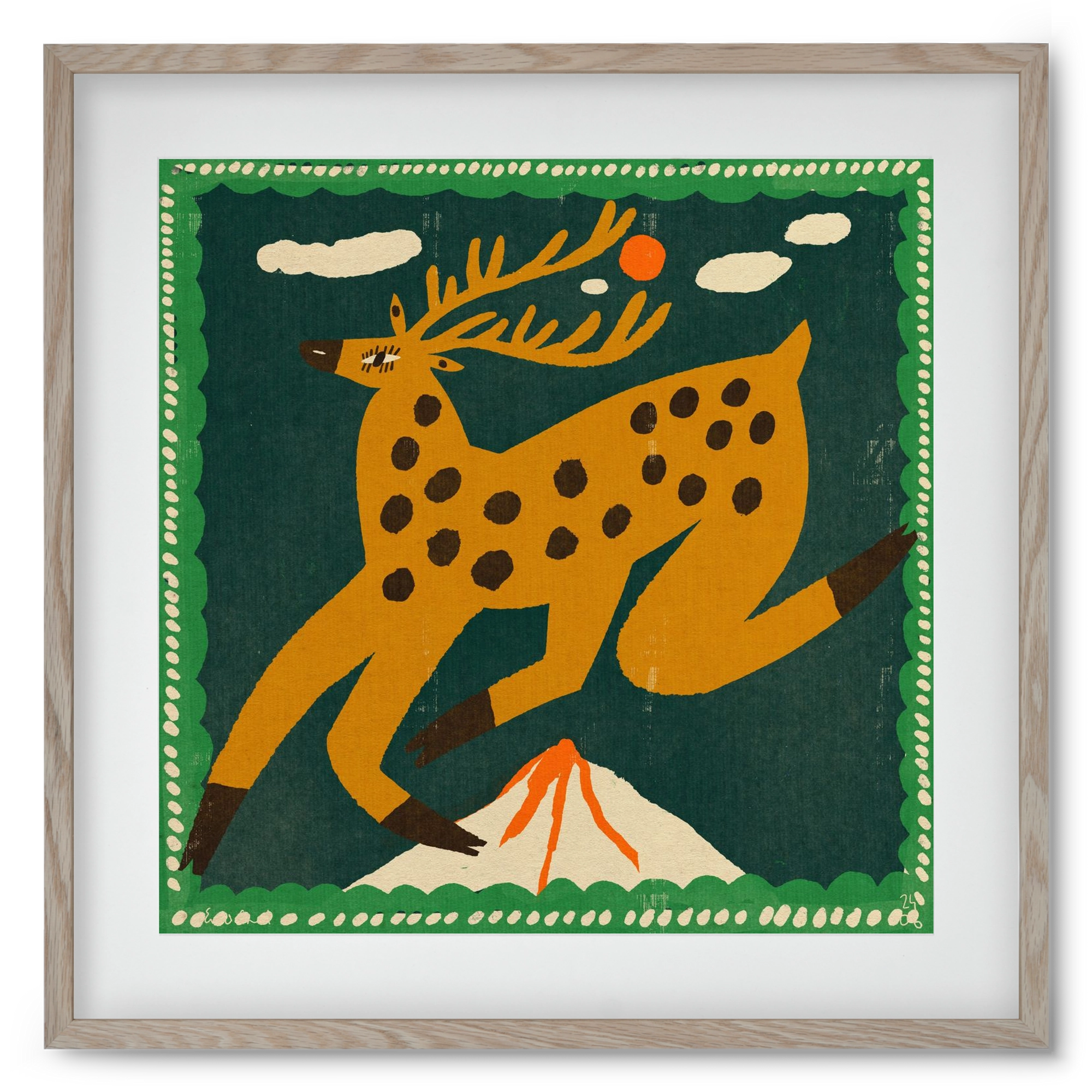 Magic deer, 50x50 cm (40x40 cm), Tölgy keret, paszpartuval