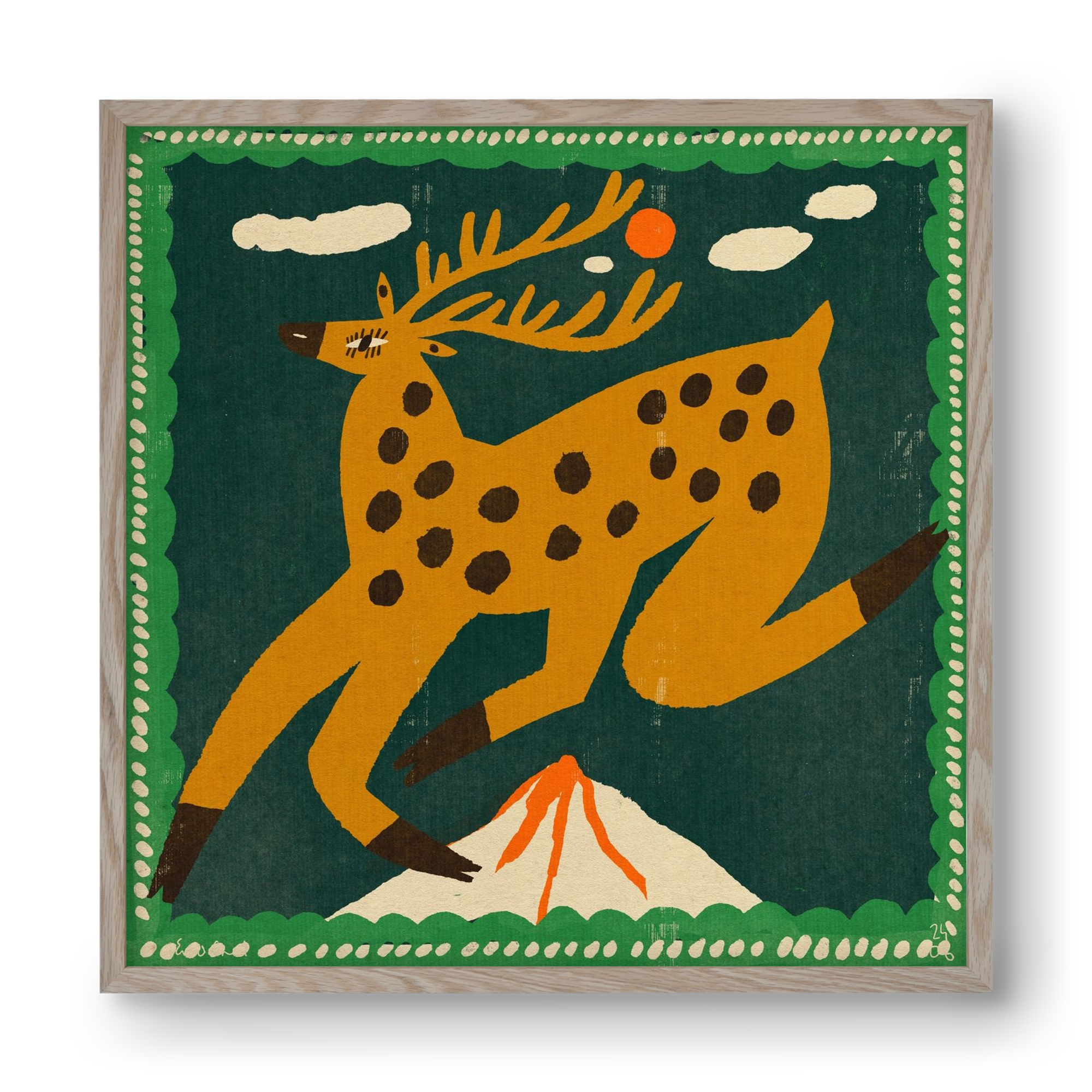 Magic deer, 40x40 cm (40x40 cm), Tölgy keret