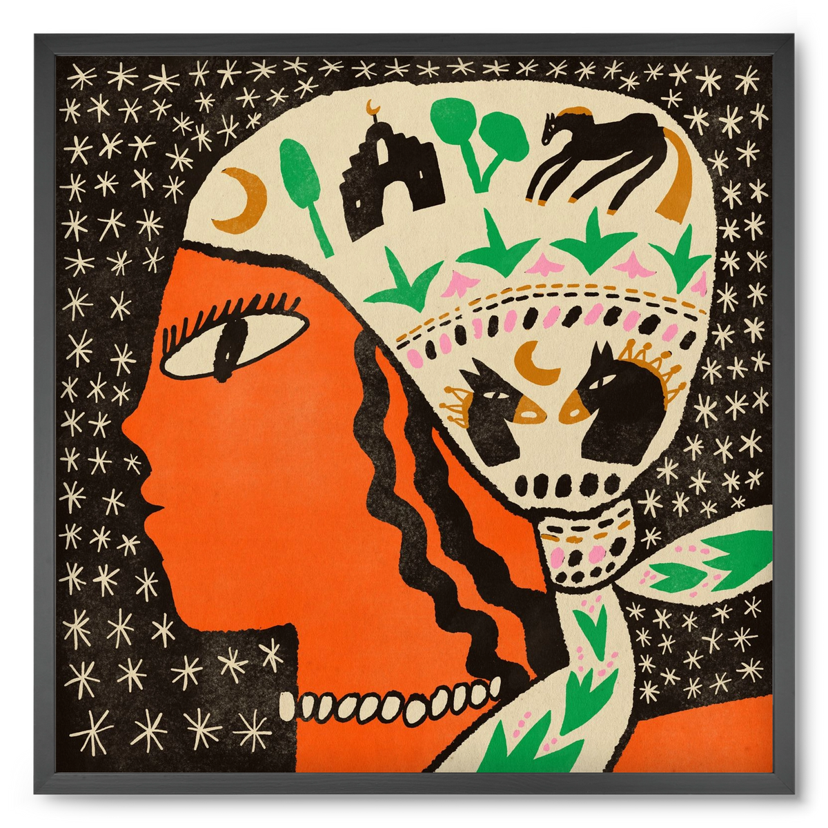 Horse scarf, 50x50 cm (50x50 cm), Fekete keret