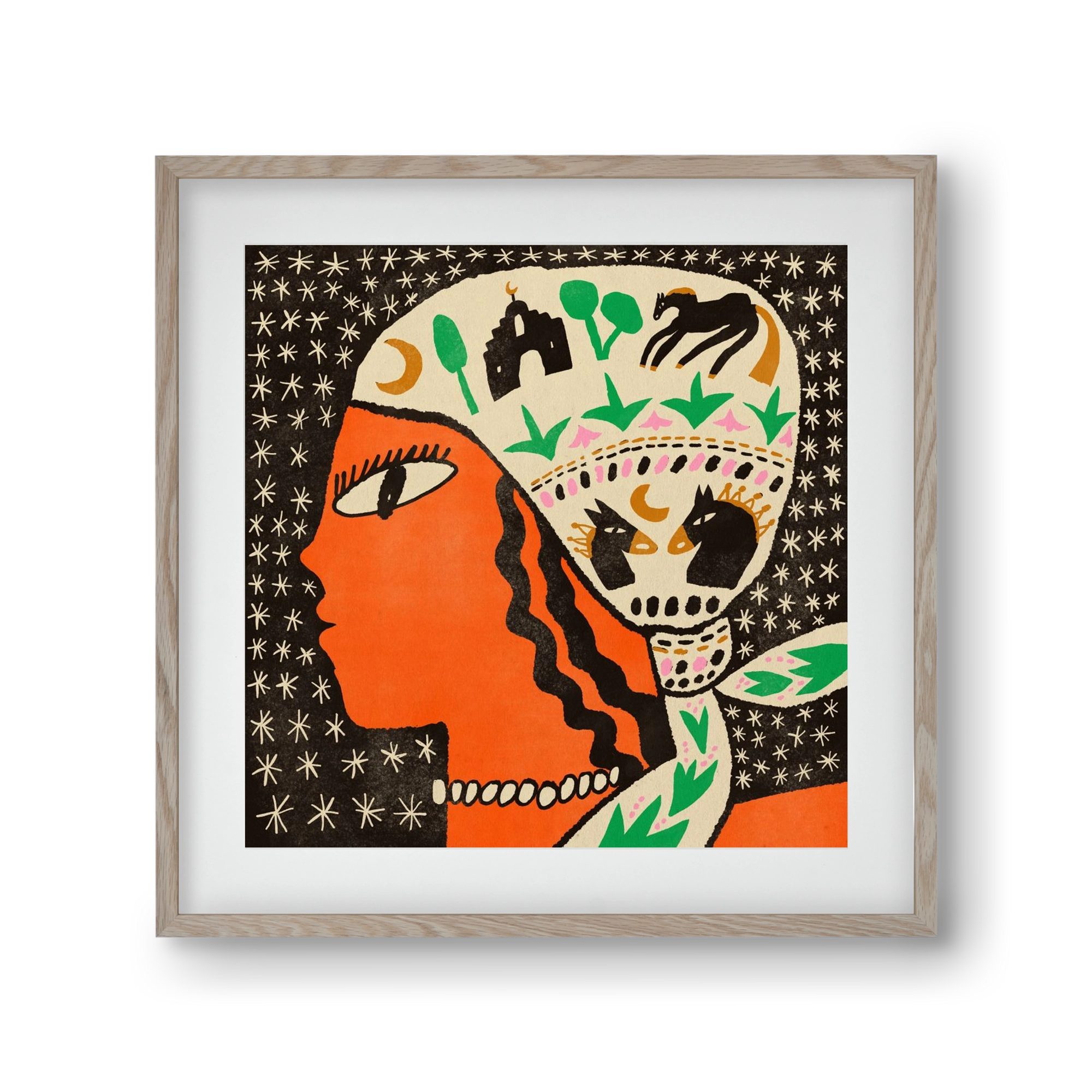 Horse scarf, 30x30 cm (20x20 cm), Tölgy keret, paszpartuval