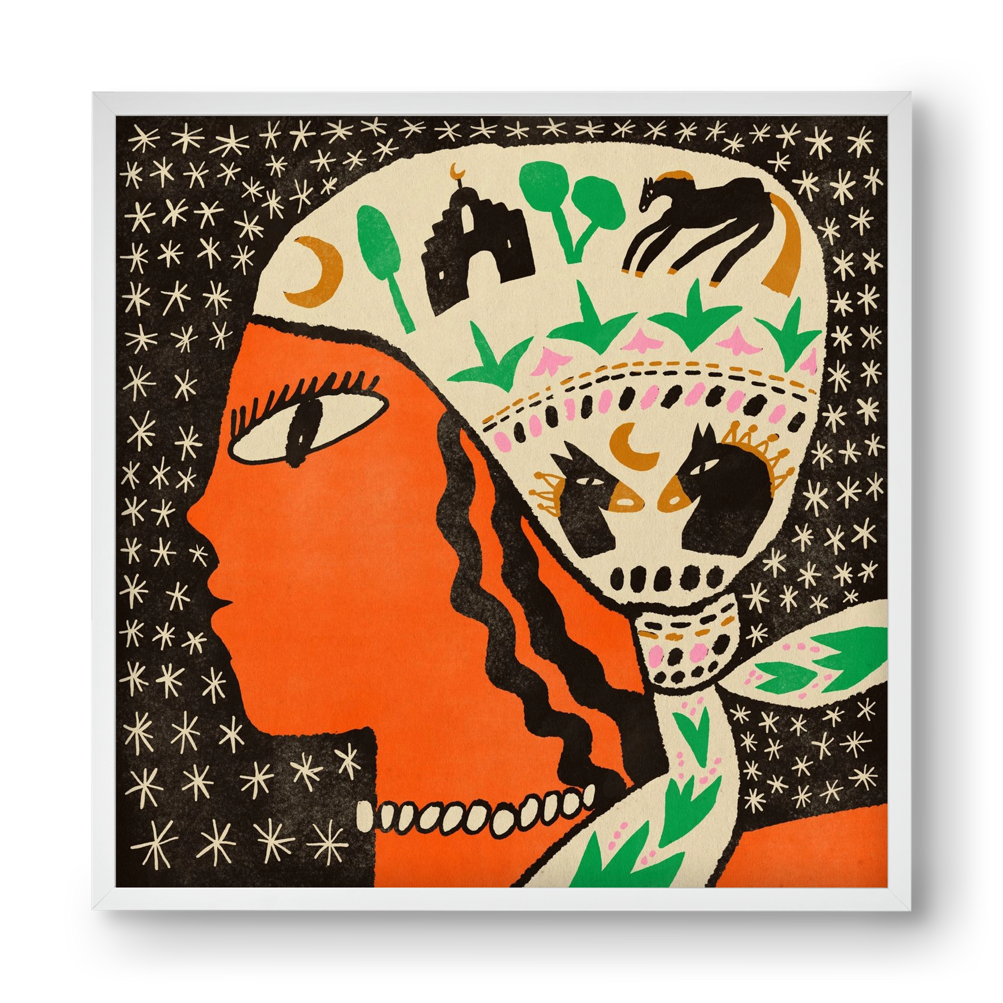 Horse scarf, 40x40 cm (40x40 cm), Fehér keret