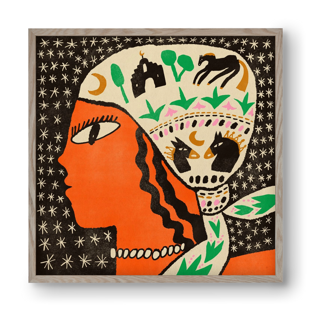 Horse scarf, 40x40 cm (40x40 cm), Tölgy keret