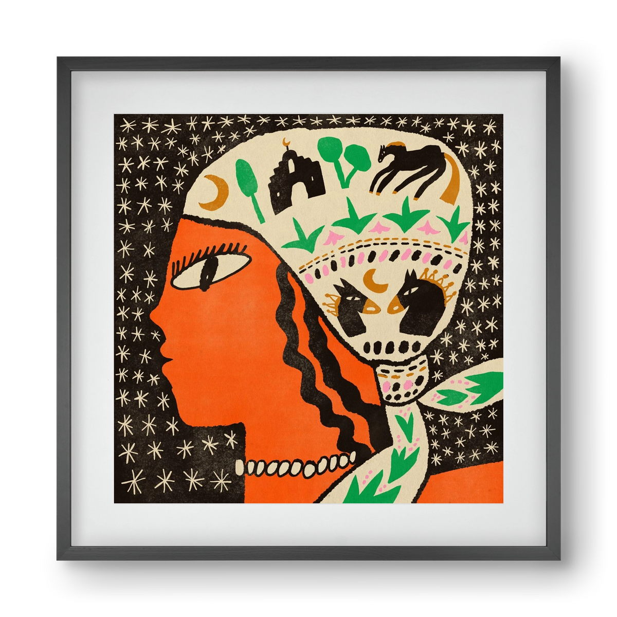 Horse scarf, 40x40 cm (30x30 cm), Fekete keret, paszpartuval