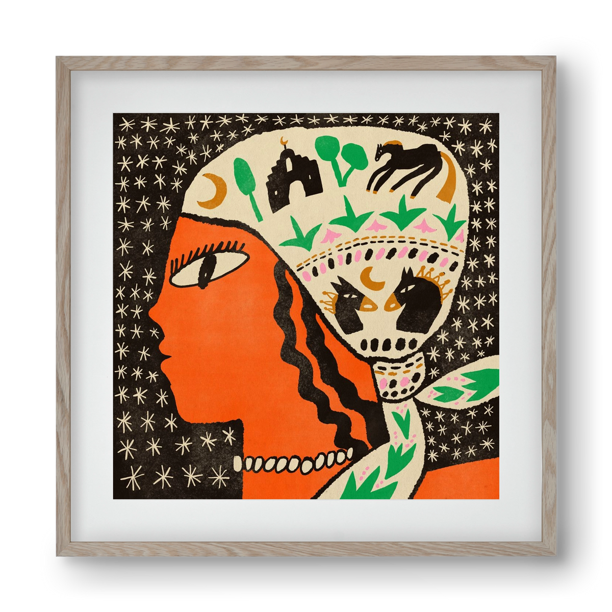 Horse scarf, 40x40 cm (30x30 cm), Tölgy keret, paszpartuval