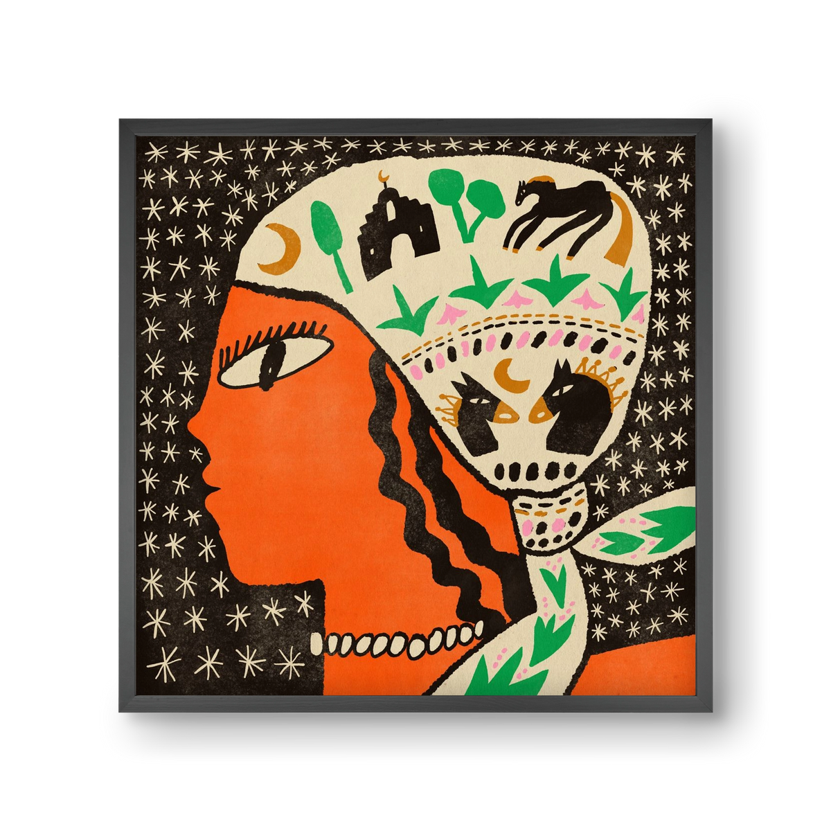 Horse scarf, 30x30 cm (30x30 cm), Fekete keret