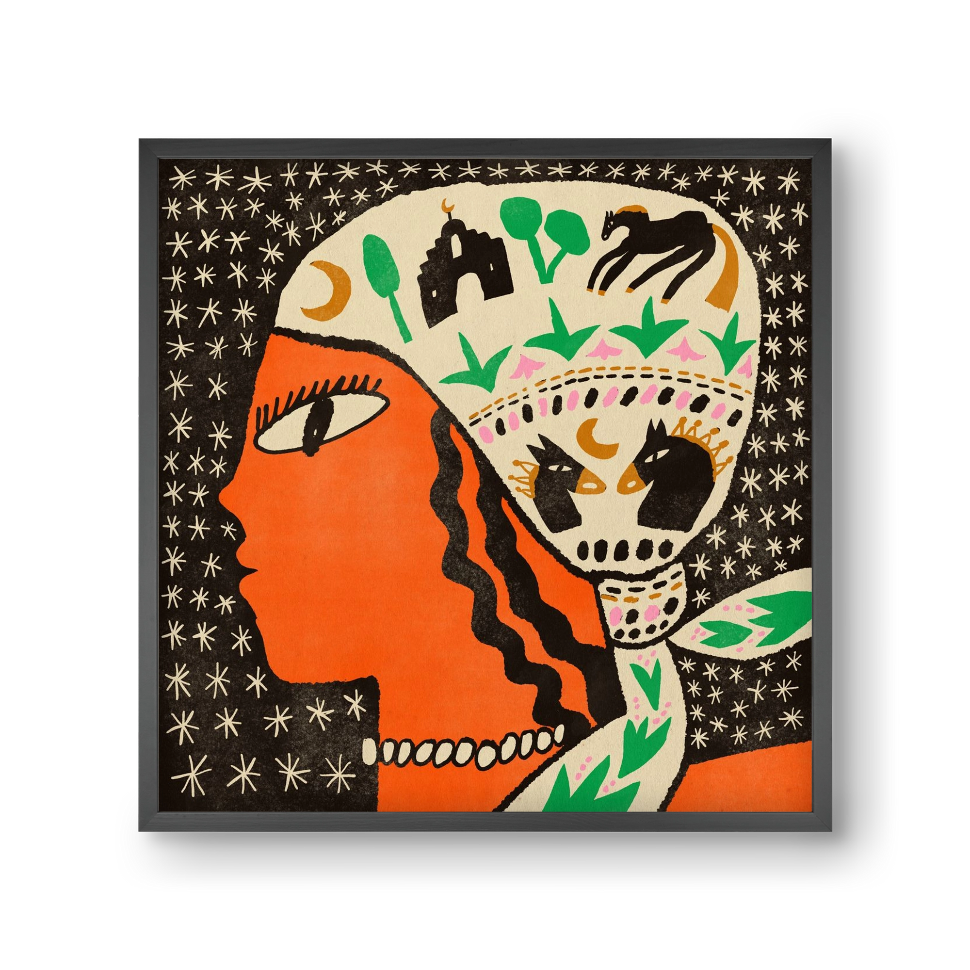 Horse scarf, 30x30 cm (30x30 cm), Fekete keret