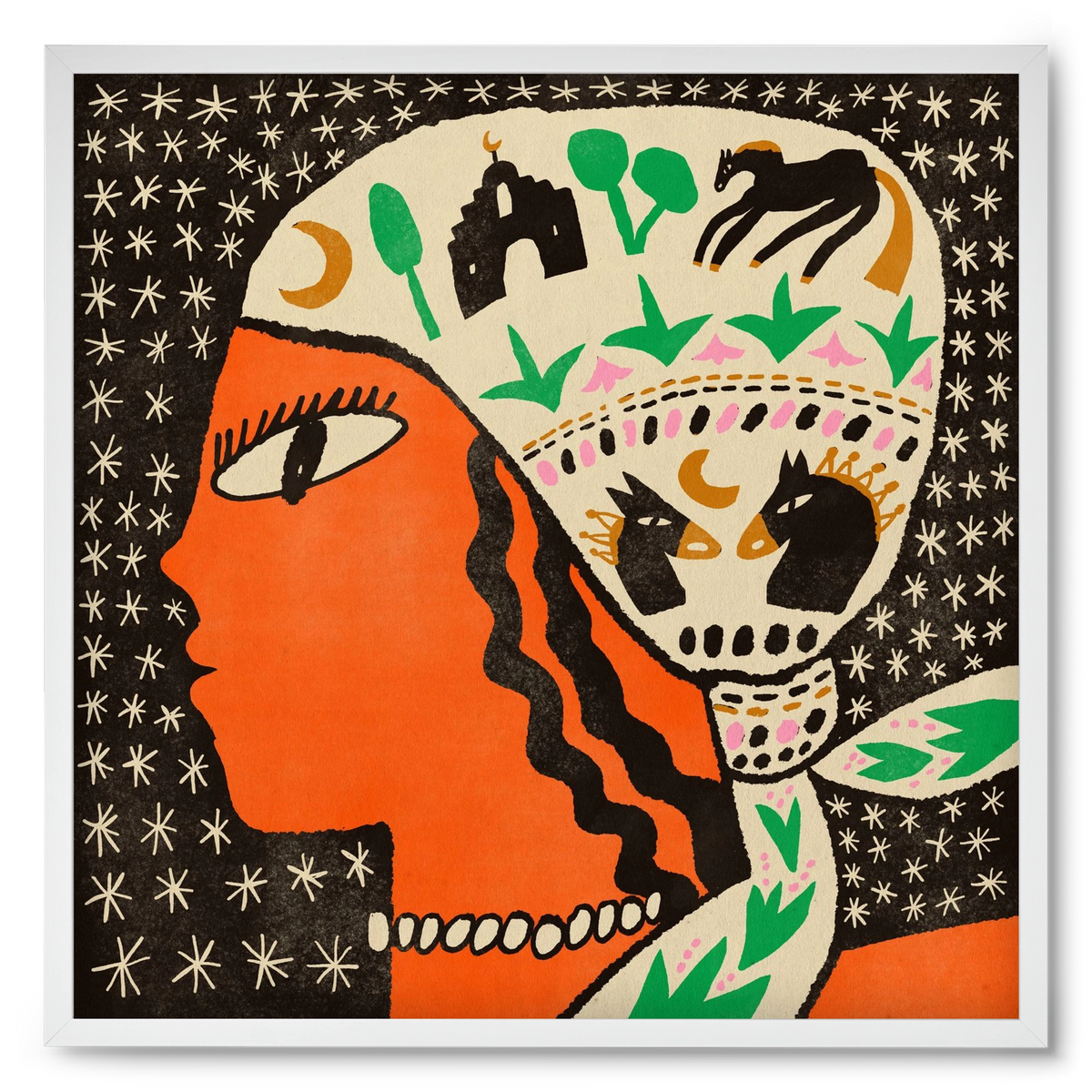 Horse scarf, 50x50 cm (50x50 cm), Fehér keret