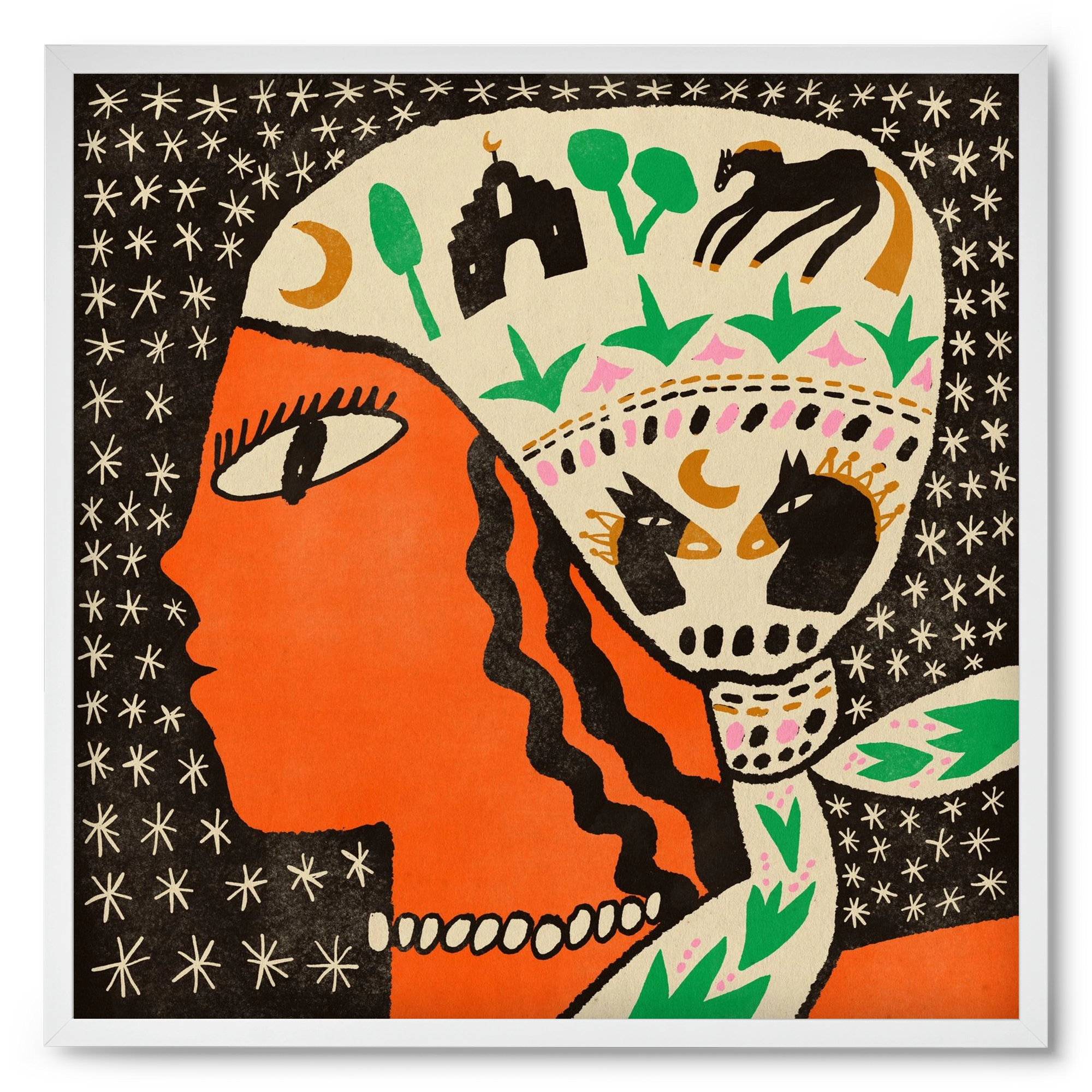 Horse scarf, 50x50 cm (50x50 cm), Fehér keret