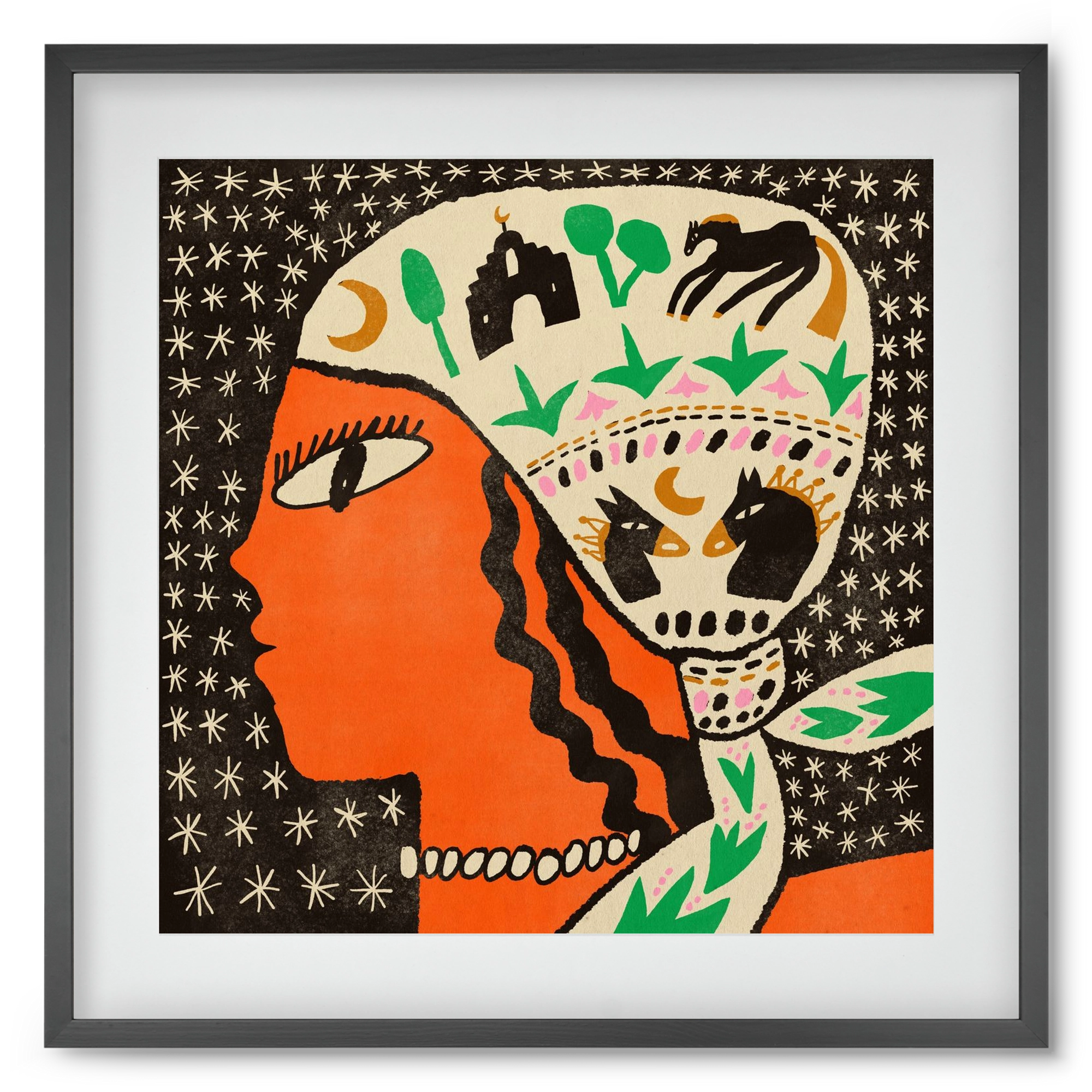 Horse scarf, 50x50 cm (40x40 cm), Fekete keret, paszpartuval