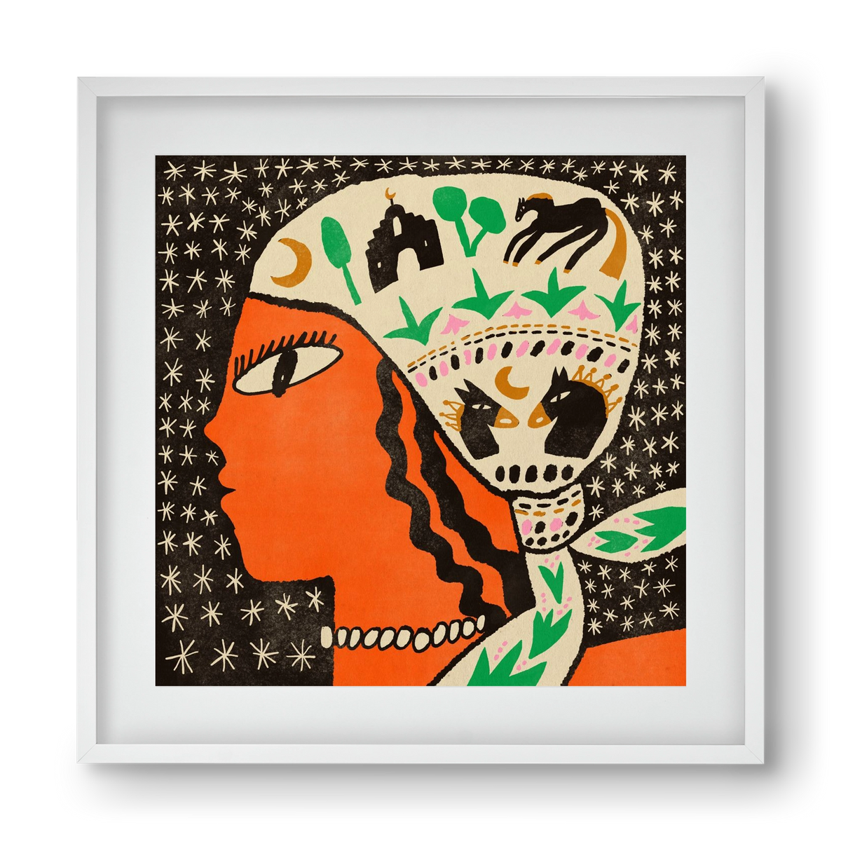 Horse scarf, 40x40 cm (30x30 cm), Fehér keret, paszpartuval