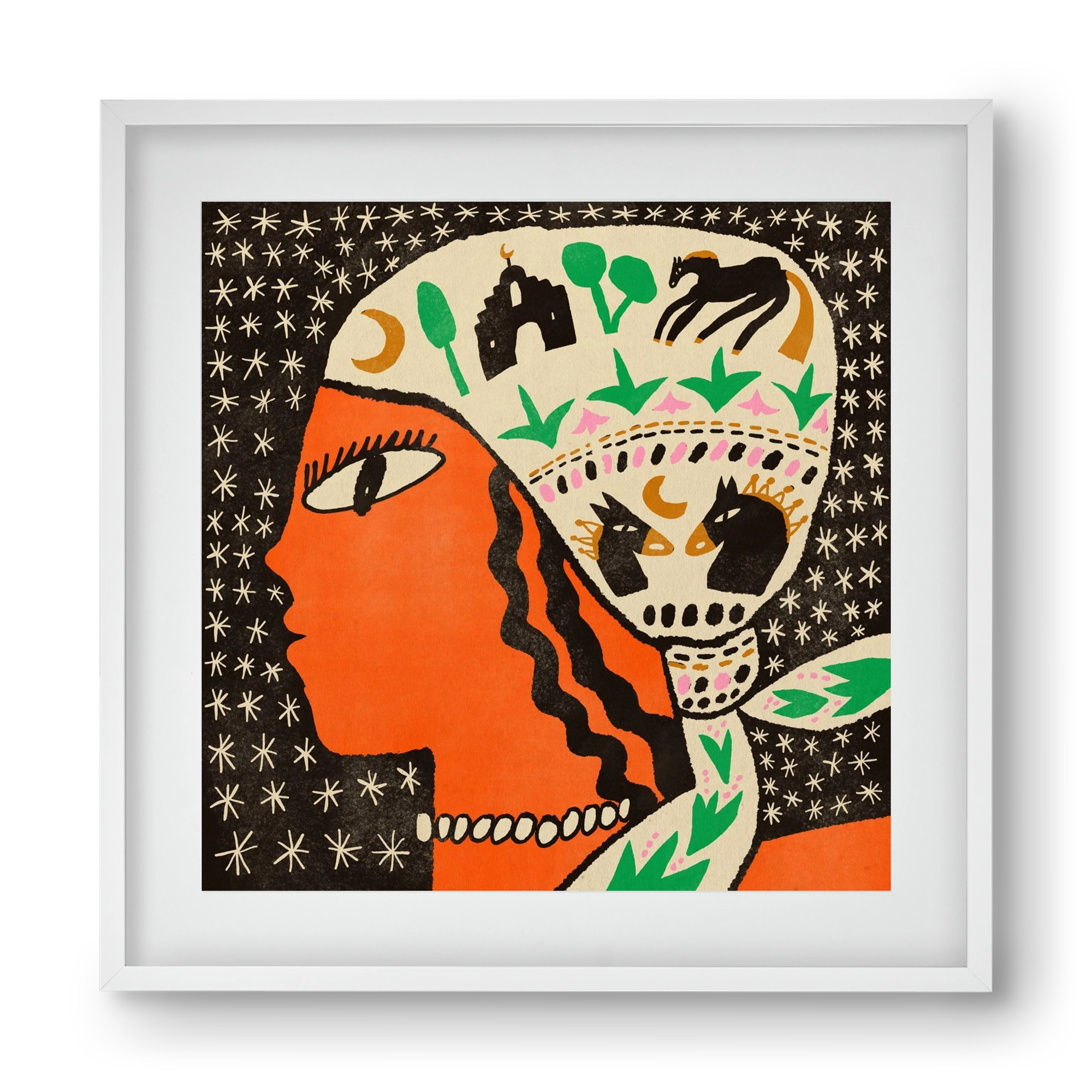 Horse scarf, 40x40 cm (30x30 cm), Fehér keret, paszpartuval