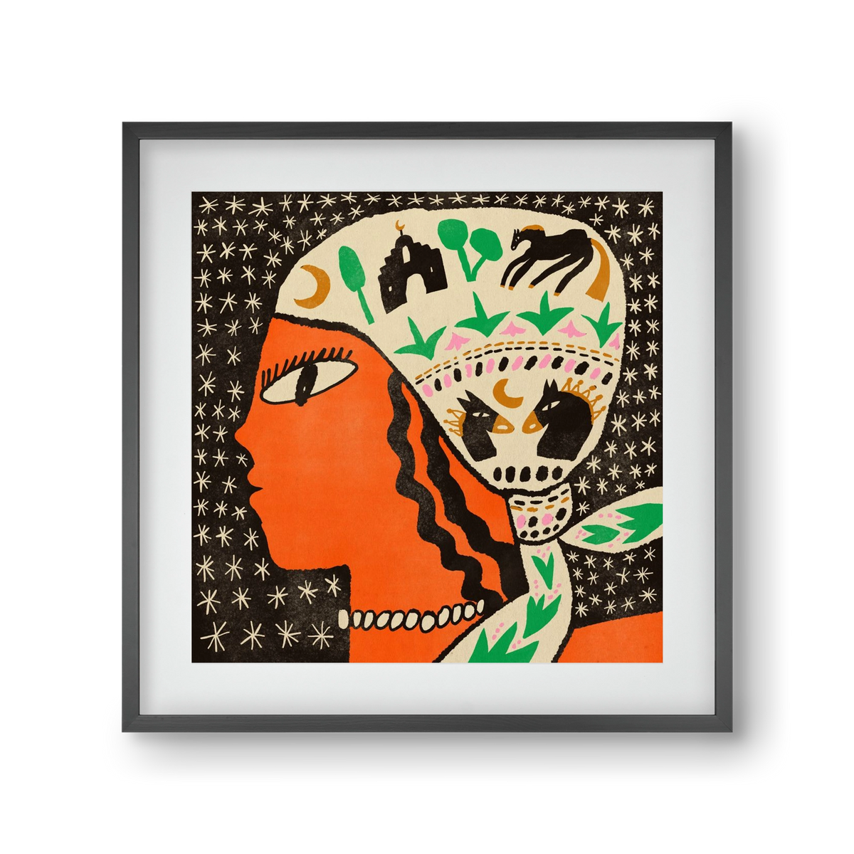 Horse scarf, 30x30 cm (20x20 cm), Fekete keret, paszpartuval