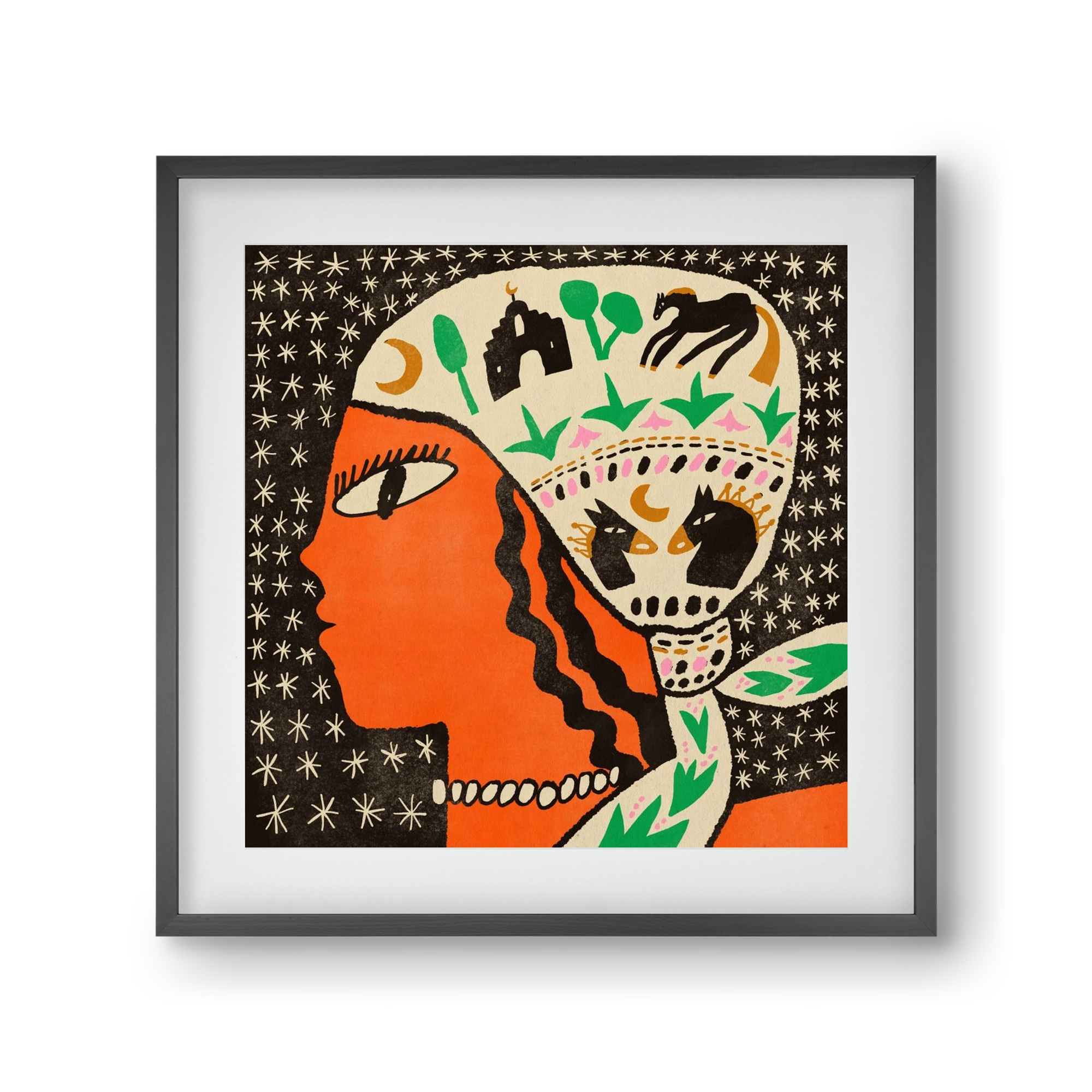 Horse scarf, 30x30 cm (20x20 cm), Fekete keret, paszpartuval