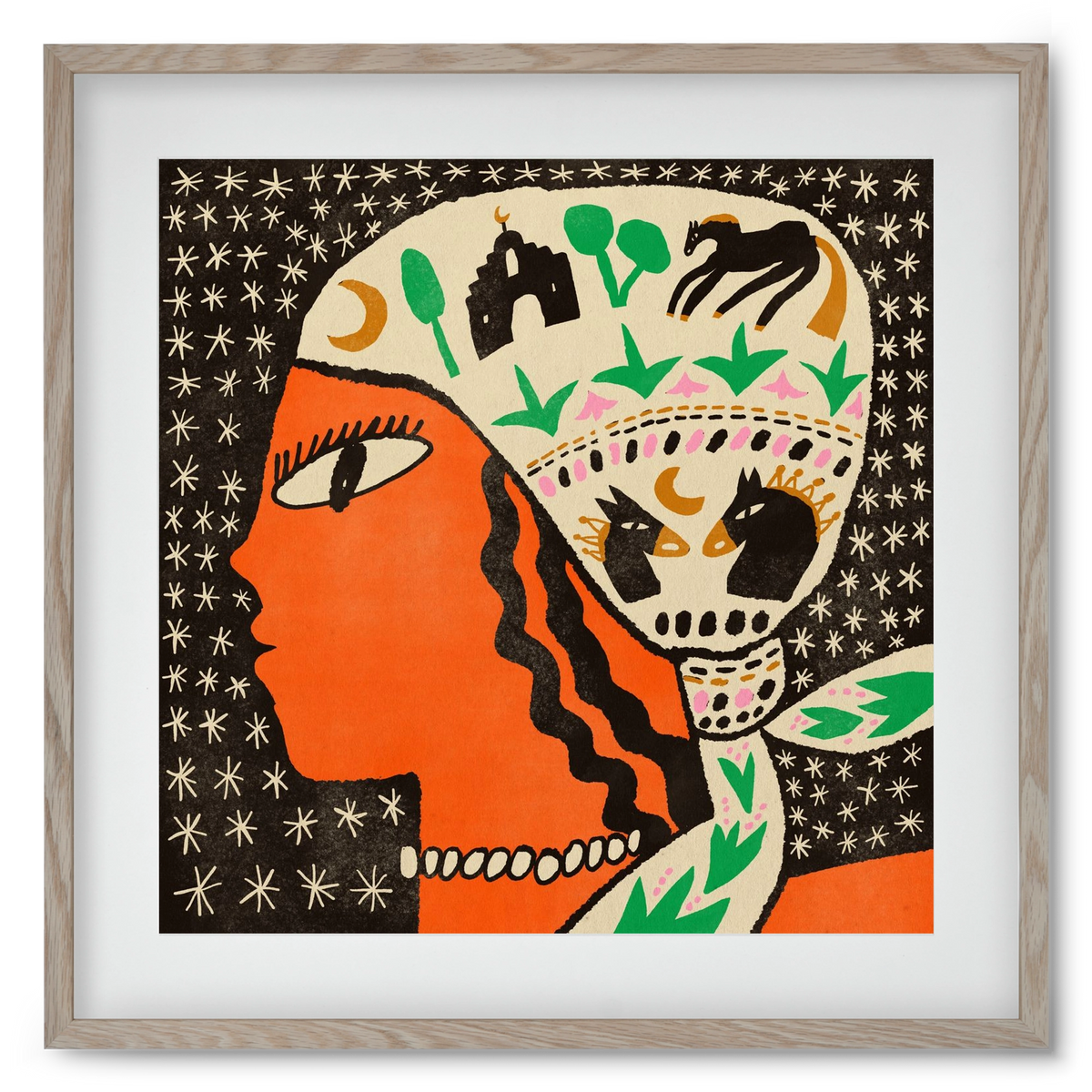 Horse scarf, 50x50 cm (40x40 cm), Tölgy keret, paszpartuval