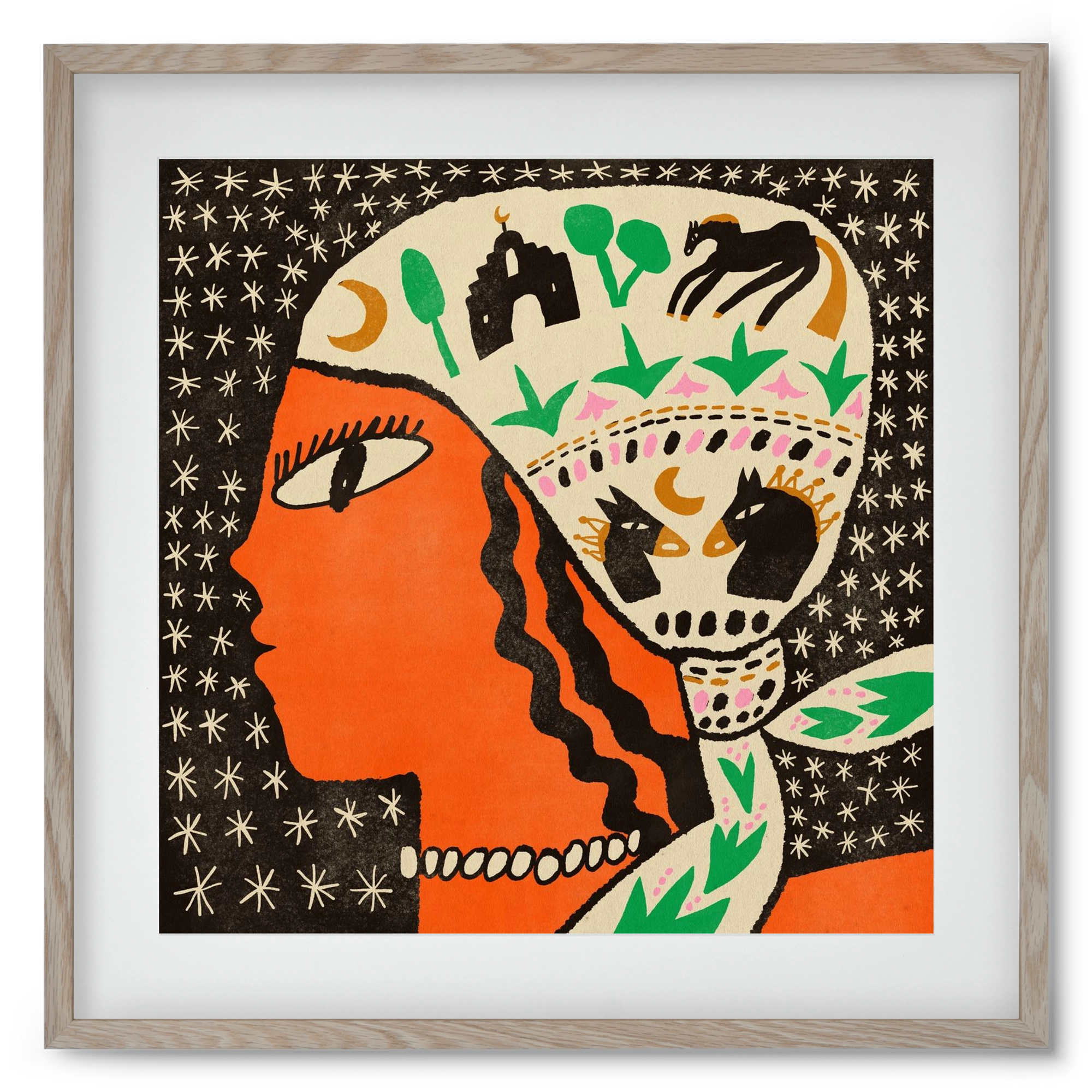 Horse scarf, 50x50 cm (40x40 cm), Tölgy keret, paszpartuval