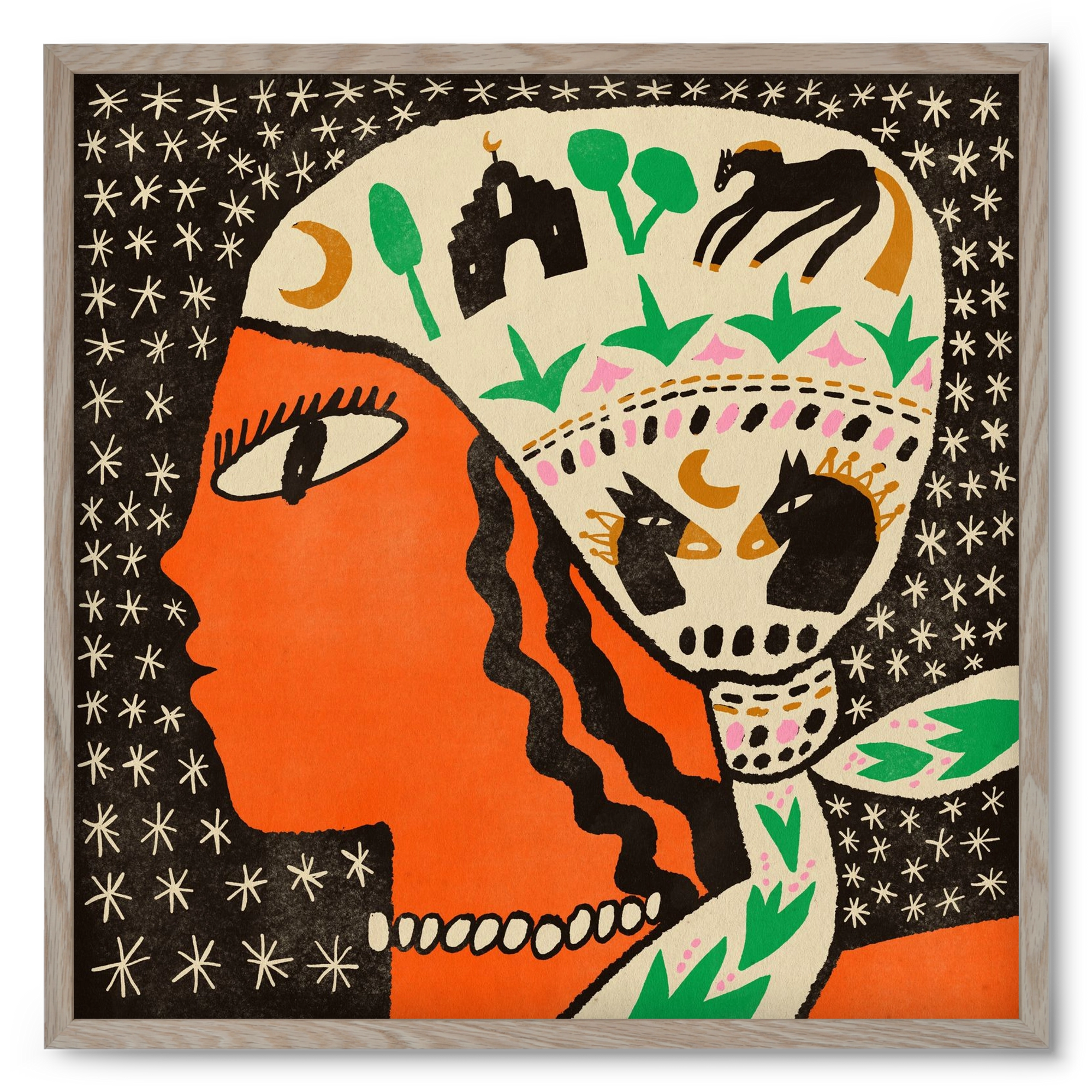 Horse scarf, 50x50 cm (50x50 cm), Tölgy keret