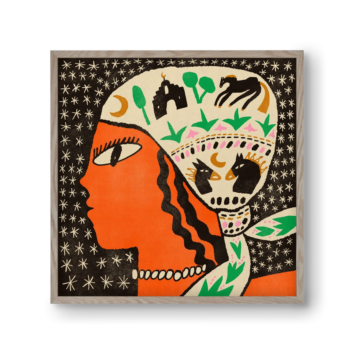 Horse scarf, 30x30 cm (30x30 cm), Tölgy keret