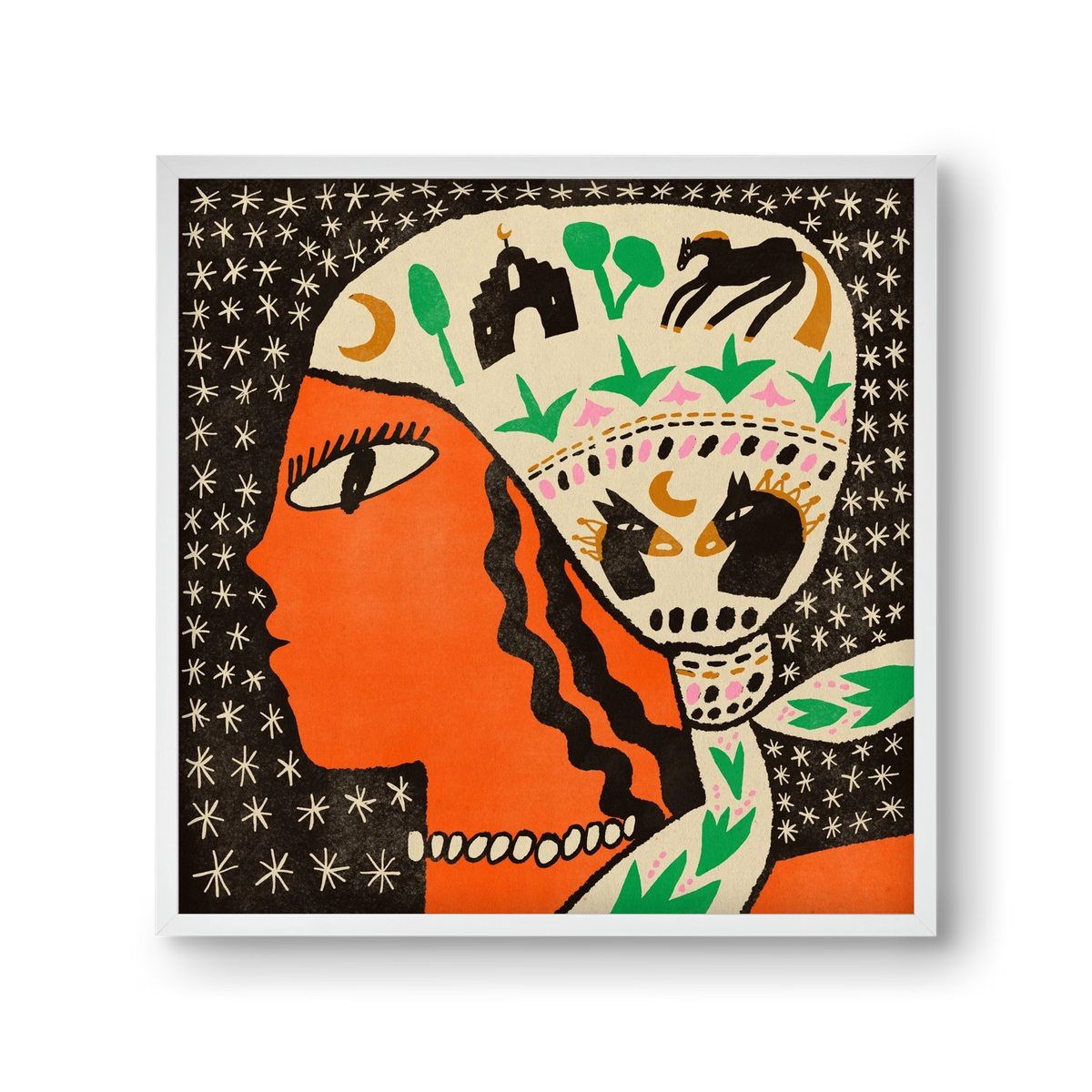 Horse scarf, 30x30 cm (30x30 cm), Fehér keret