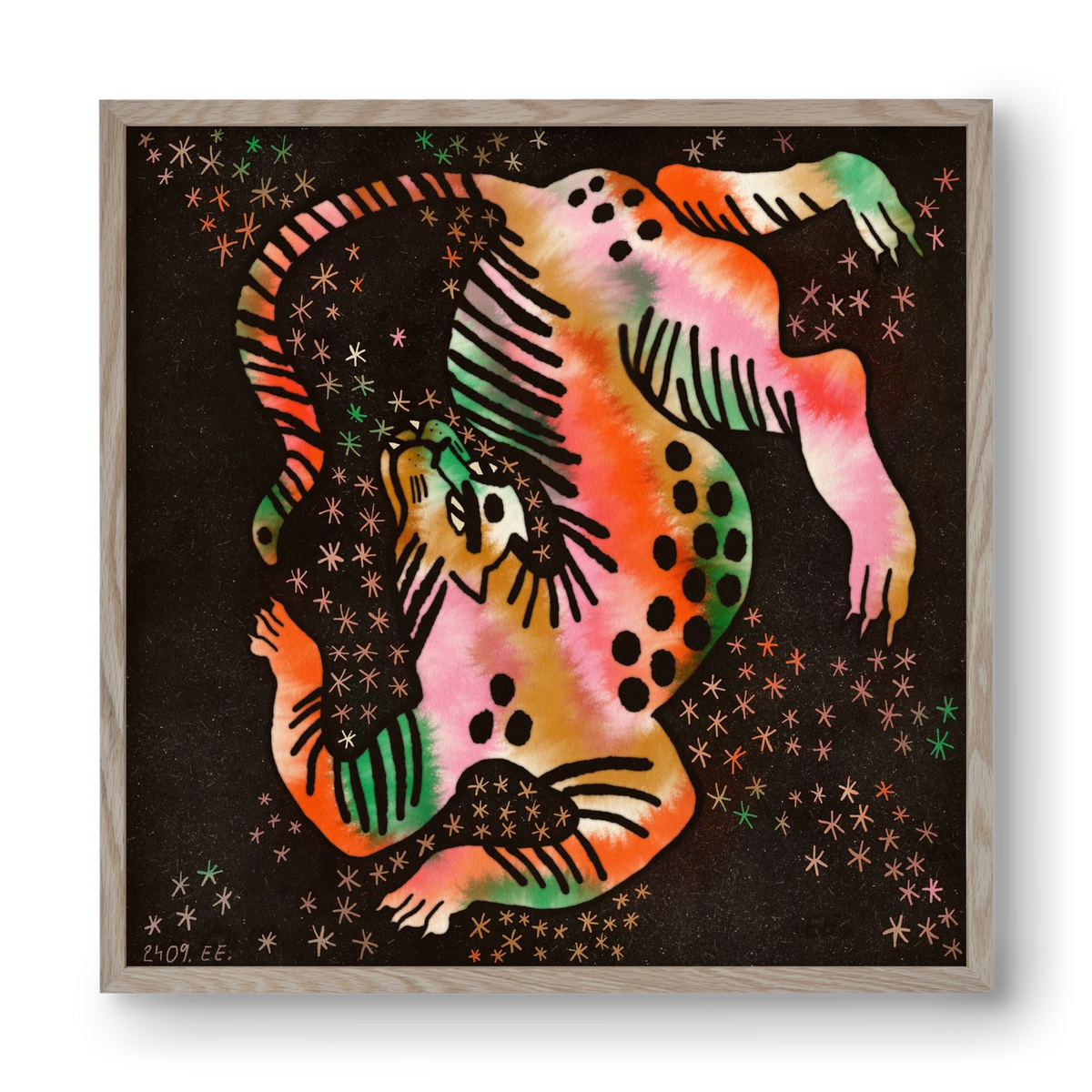 Magic tiger, 40x40 cm (40x40 cm), Tölgy keret