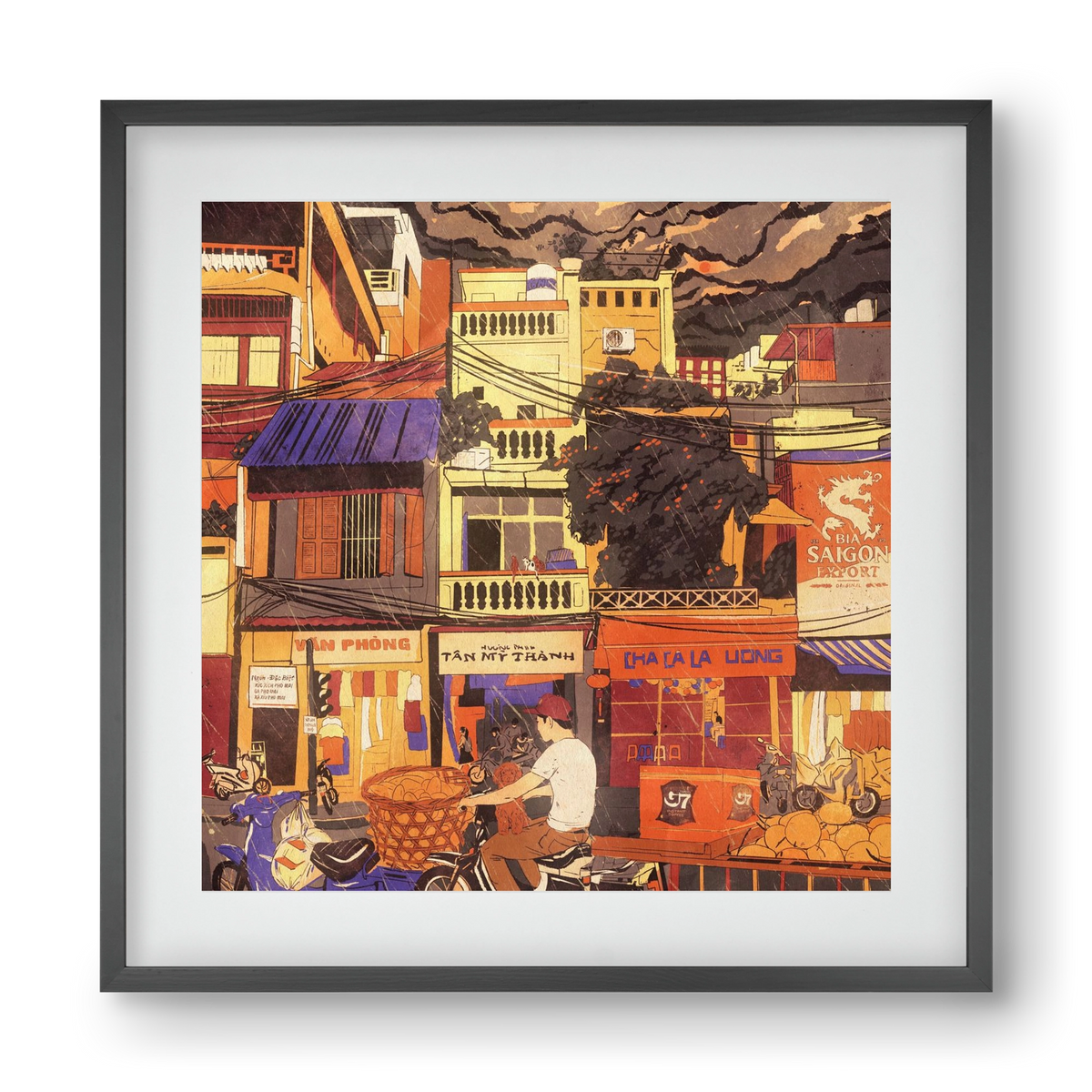 Hanoi city, 40x40 cm (30x30 cm), Fekete keret, paszpartuval