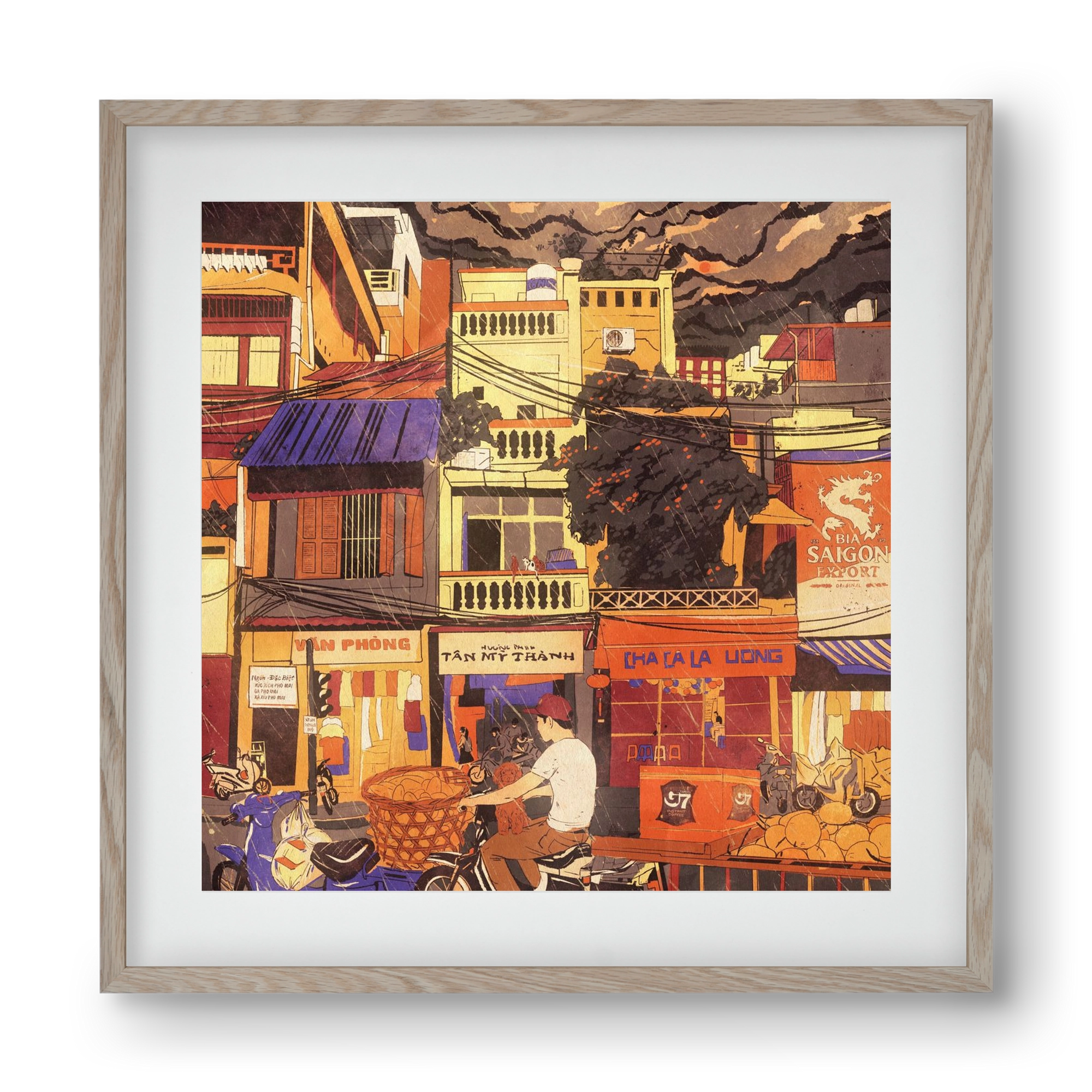 Hanoi city, 40x40 cm (30x30 cm), Tölgy keret, paszpartuval