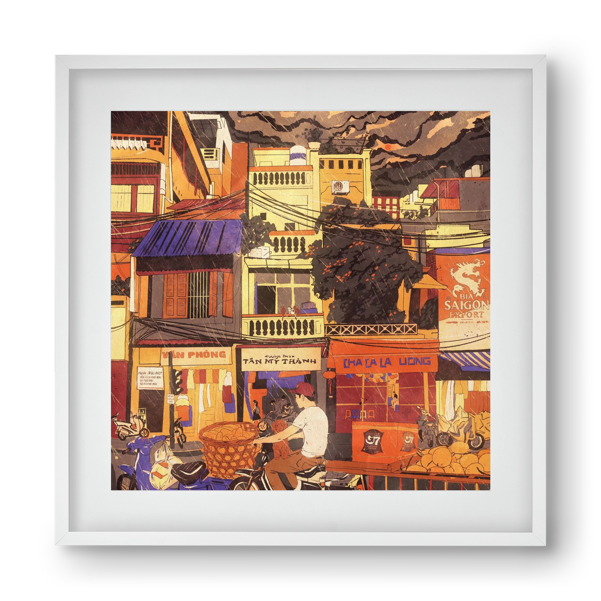 Hanoi city, 40x40 cm (30x30 cm), Fehér keret, paszpartuval