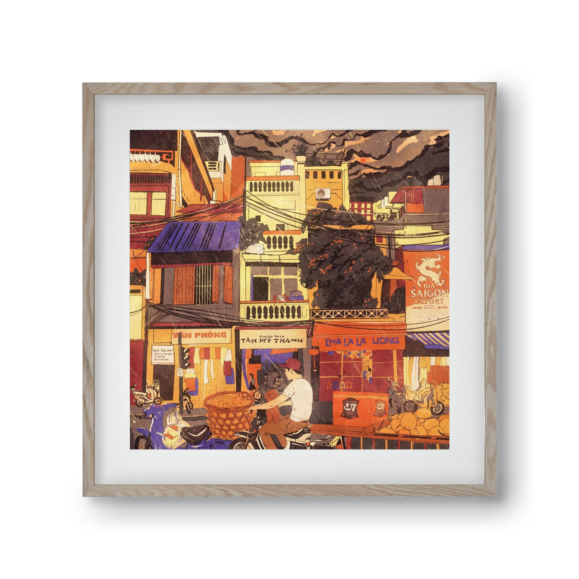 Hanoi city, 30x30 cm (20x20 cm), Tölgy keret, paszpartuval