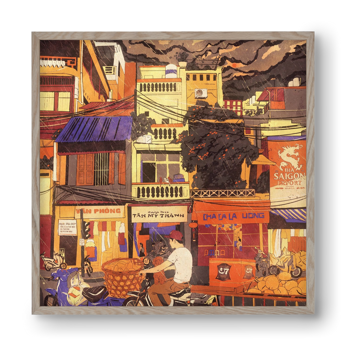 Hanoi city, 40x40 cm (40x40 cm), Tölgy keret