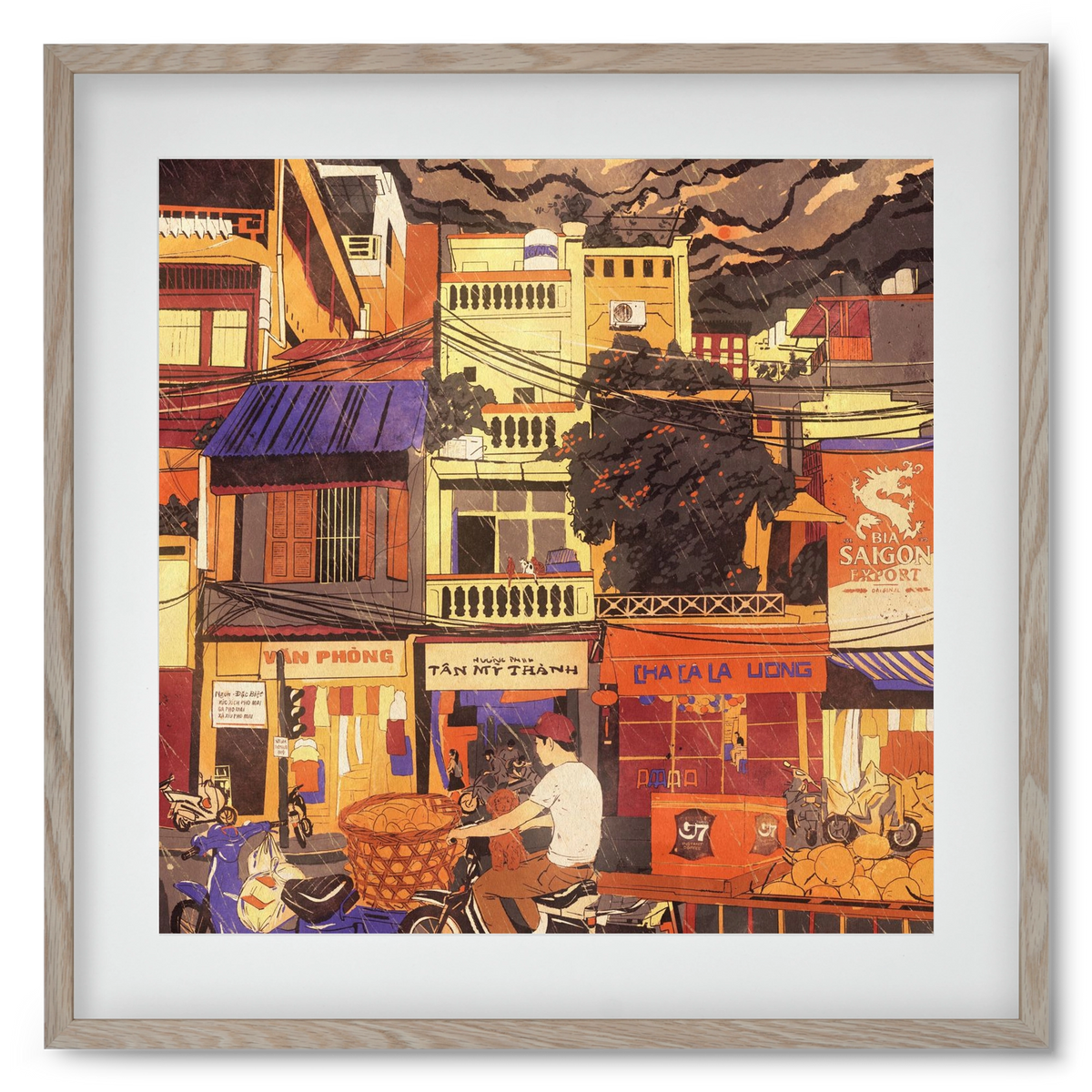 Hanoi city, 50x50 cm (40x40 cm), Tölgy keret, paszpartuval