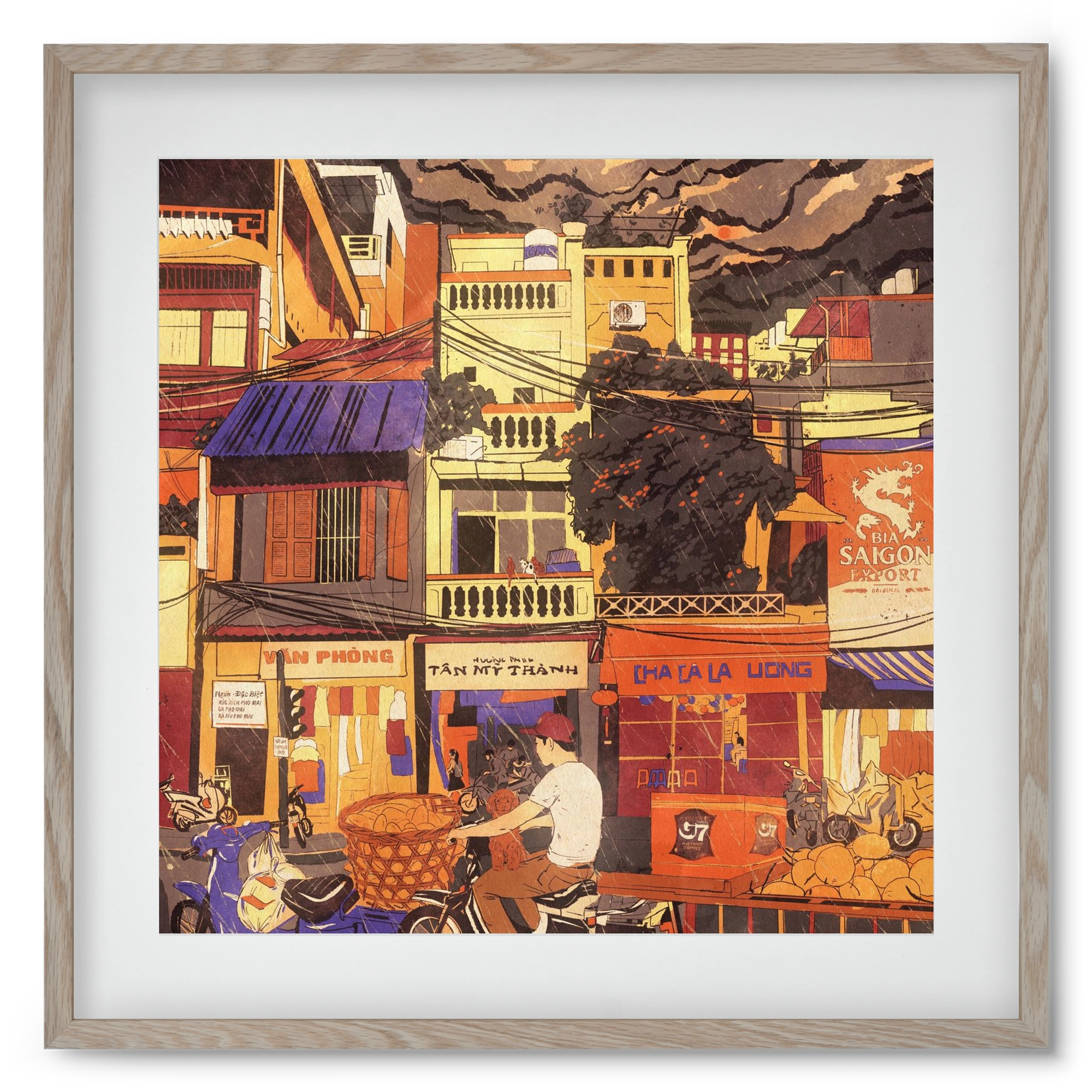 Hanoi city, 50x50 cm (40x40 cm), Tölgy keret, paszpartuval