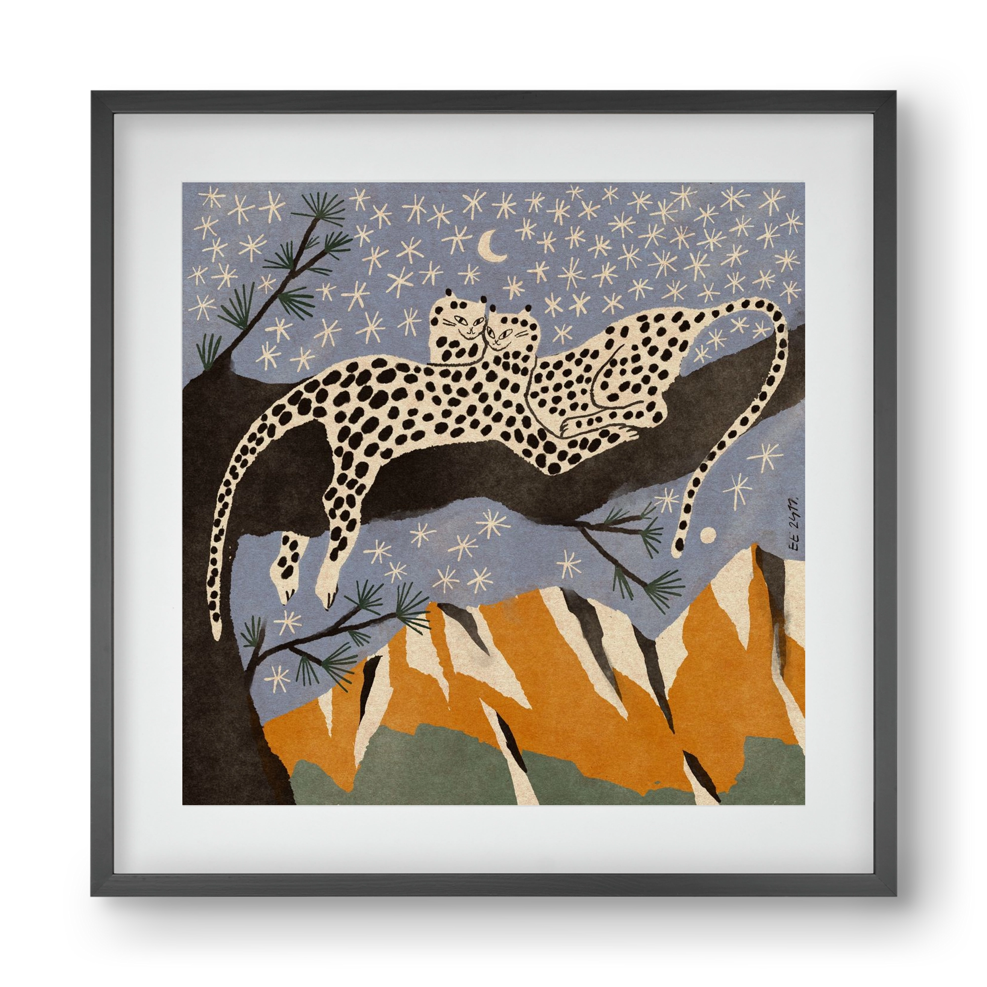 Snow leopards, 40x40 cm (30x30 cm), Fekete keret, paszpartuval